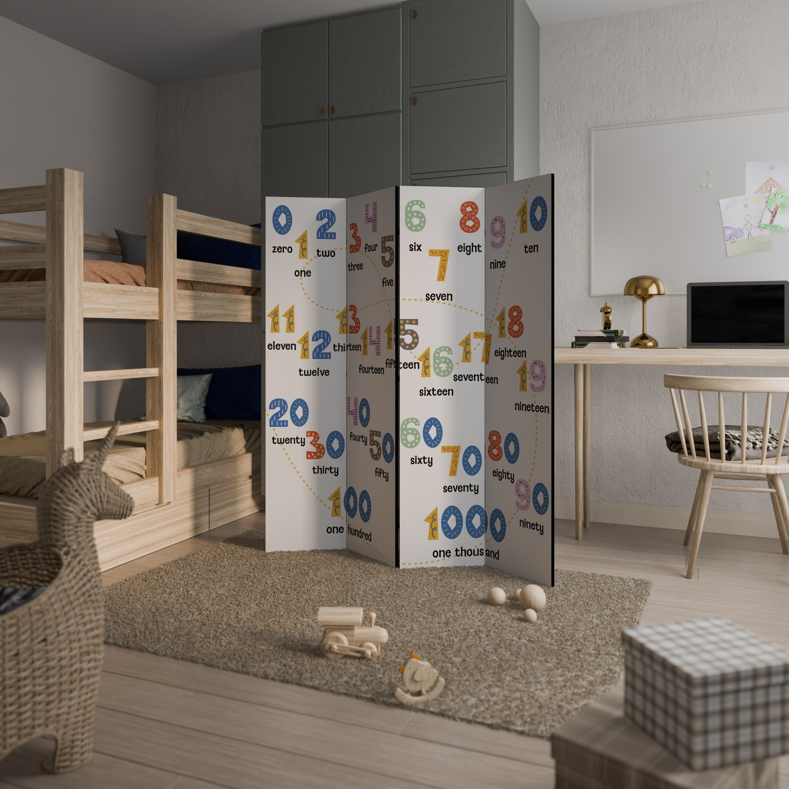 LEÇON DE COMPTAGE Séparateur de pièce décoratif à 4 panneaux