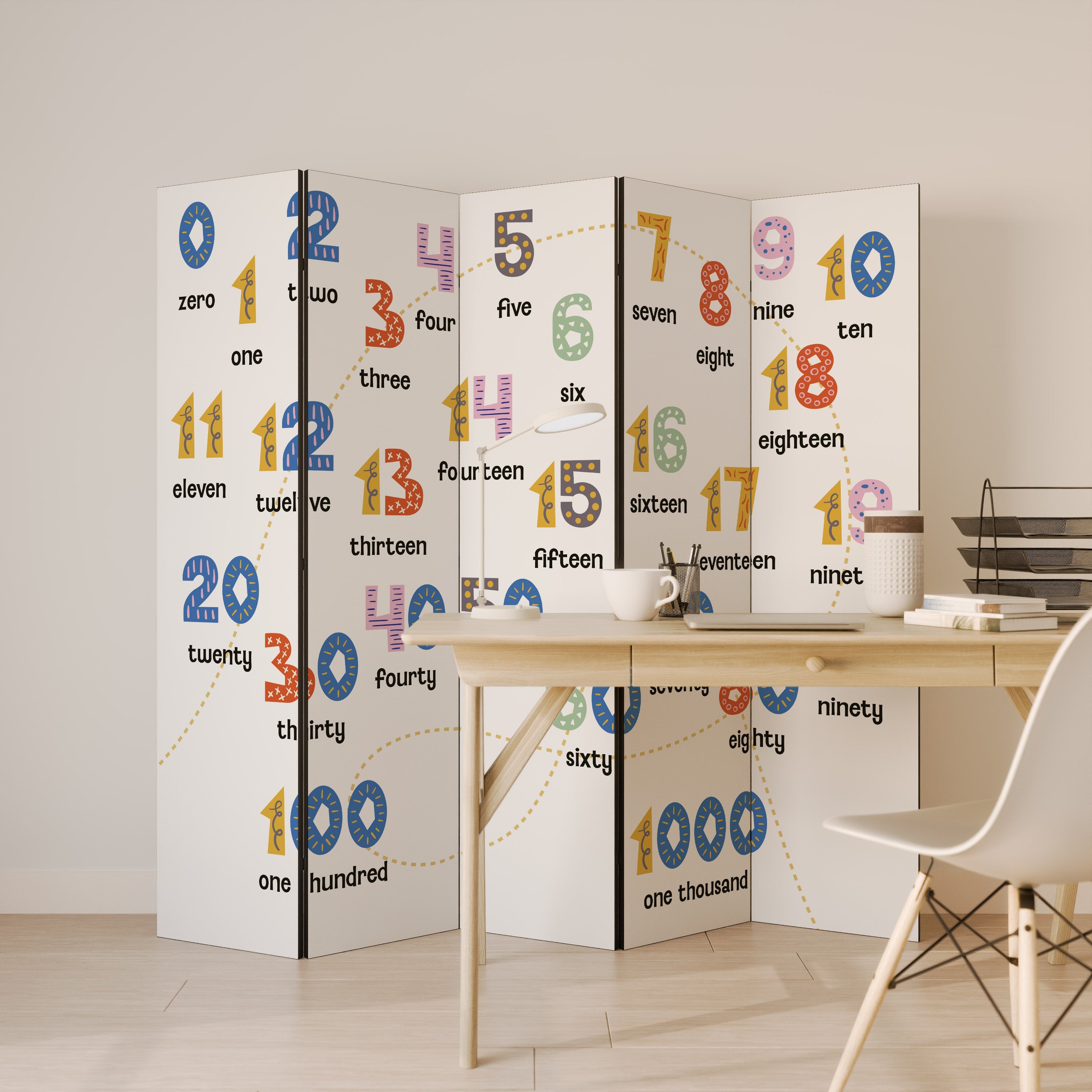 LEÇON DE COMPTAGE Séparateur de pièce décoratif à 5 panneaux