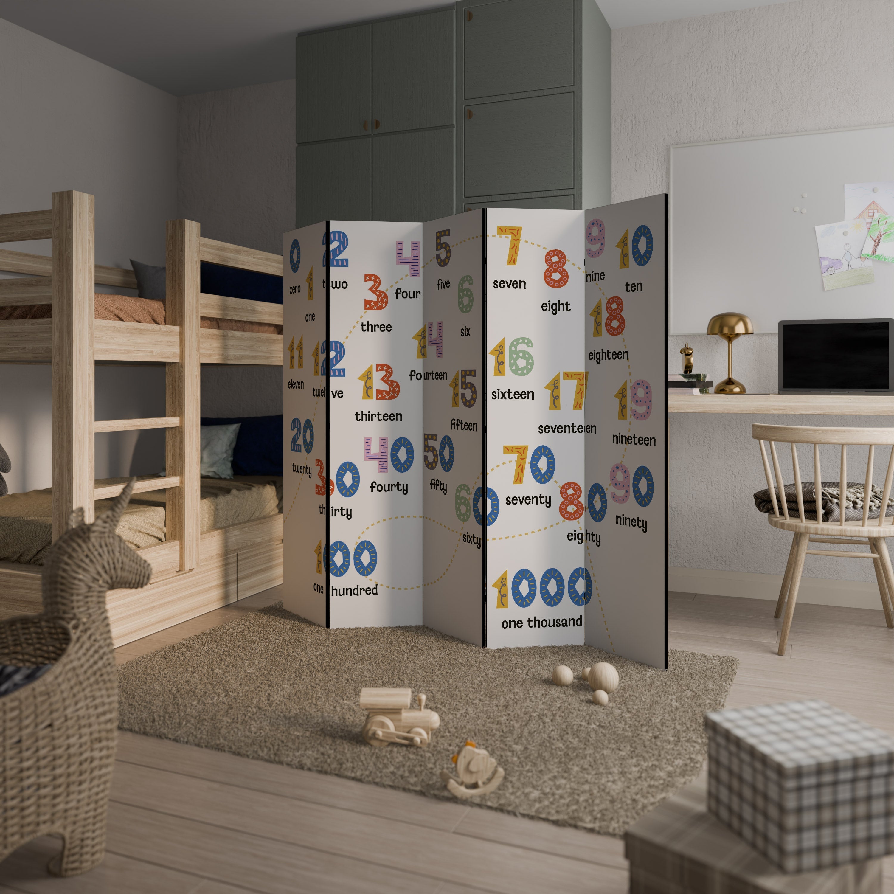 LEÇON DE COMPTAGE Séparateur de pièce décoratif à 5 panneaux