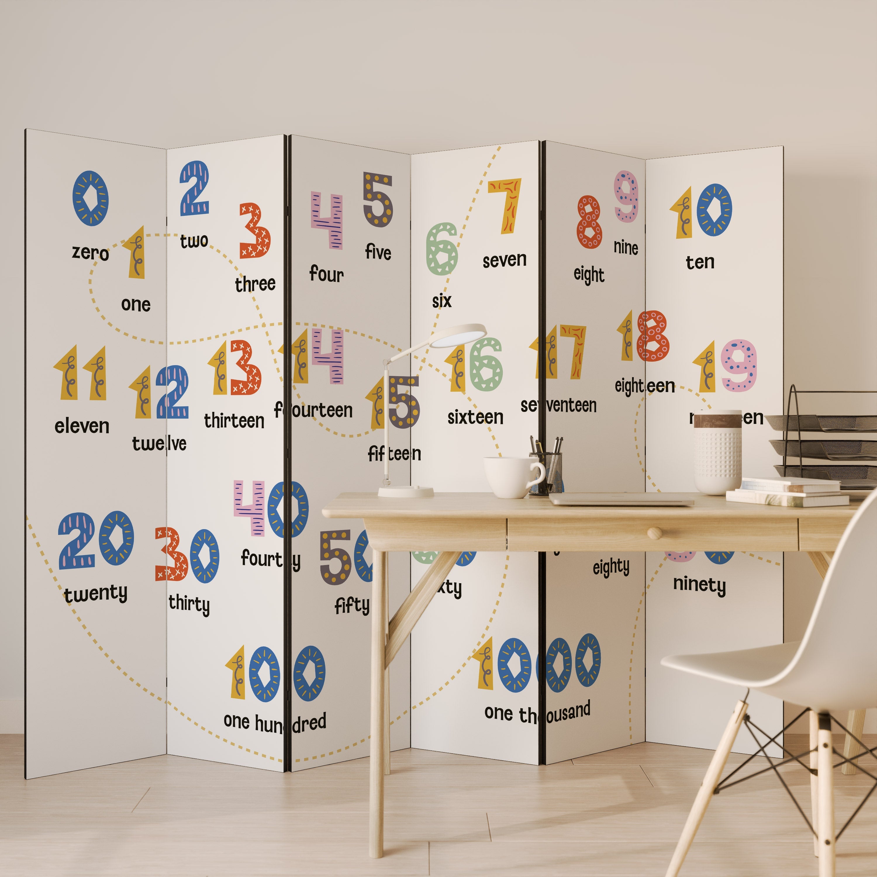 LEÇON DE COMPTAGE Séparateur de pièce décoratif à 6 panneaux
