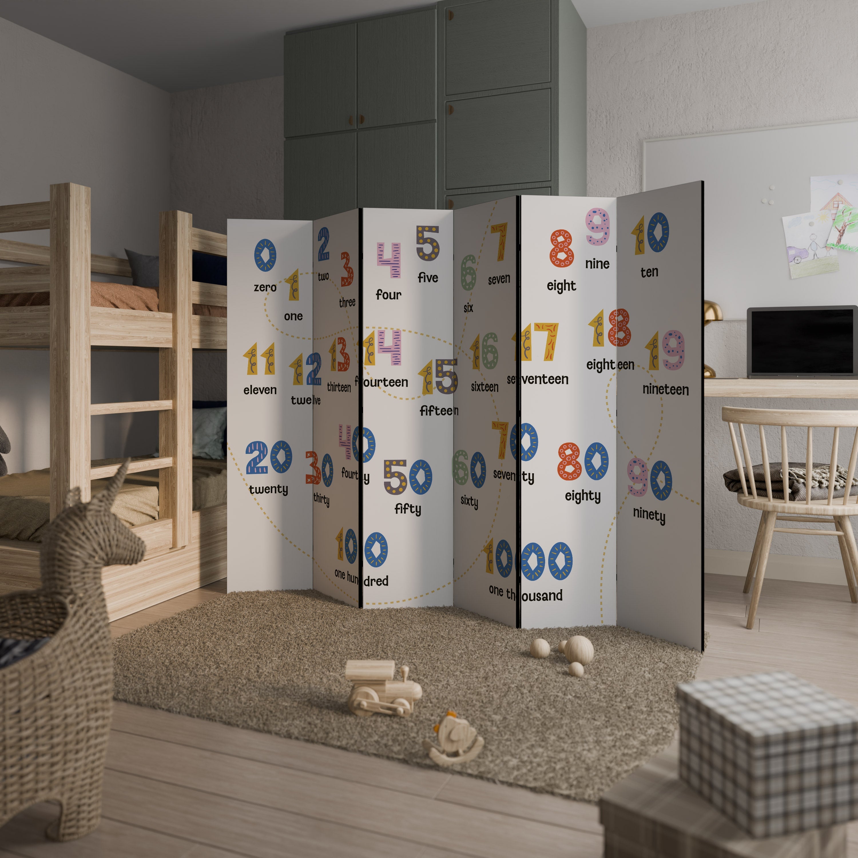 LEÇON DE COMPTAGE Séparateur de pièce décoratif à 6 panneaux