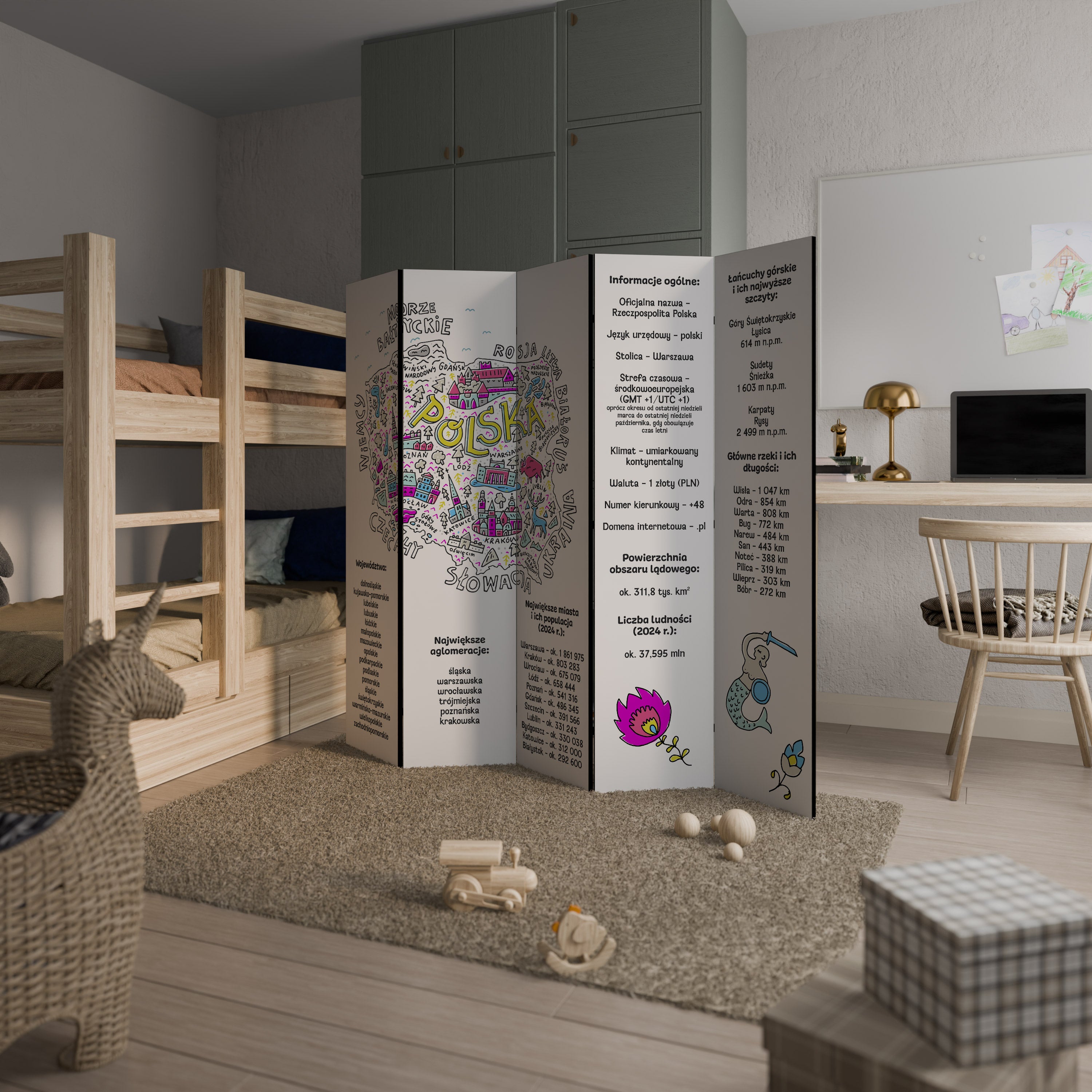 POLAND INFO 5-Panel Room Divider