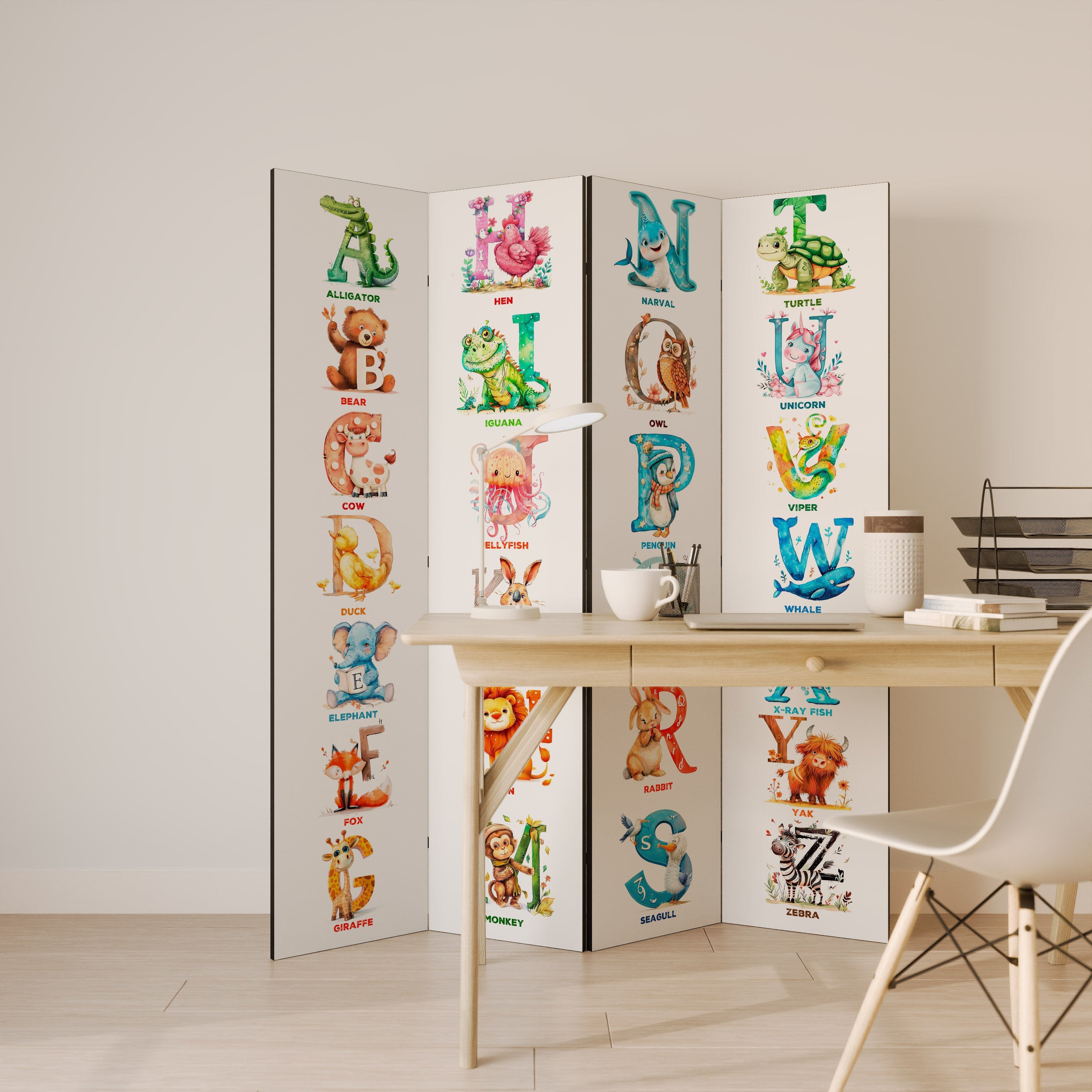 Cloison décorative à 4 panneaux LETTRES JOYEUSES