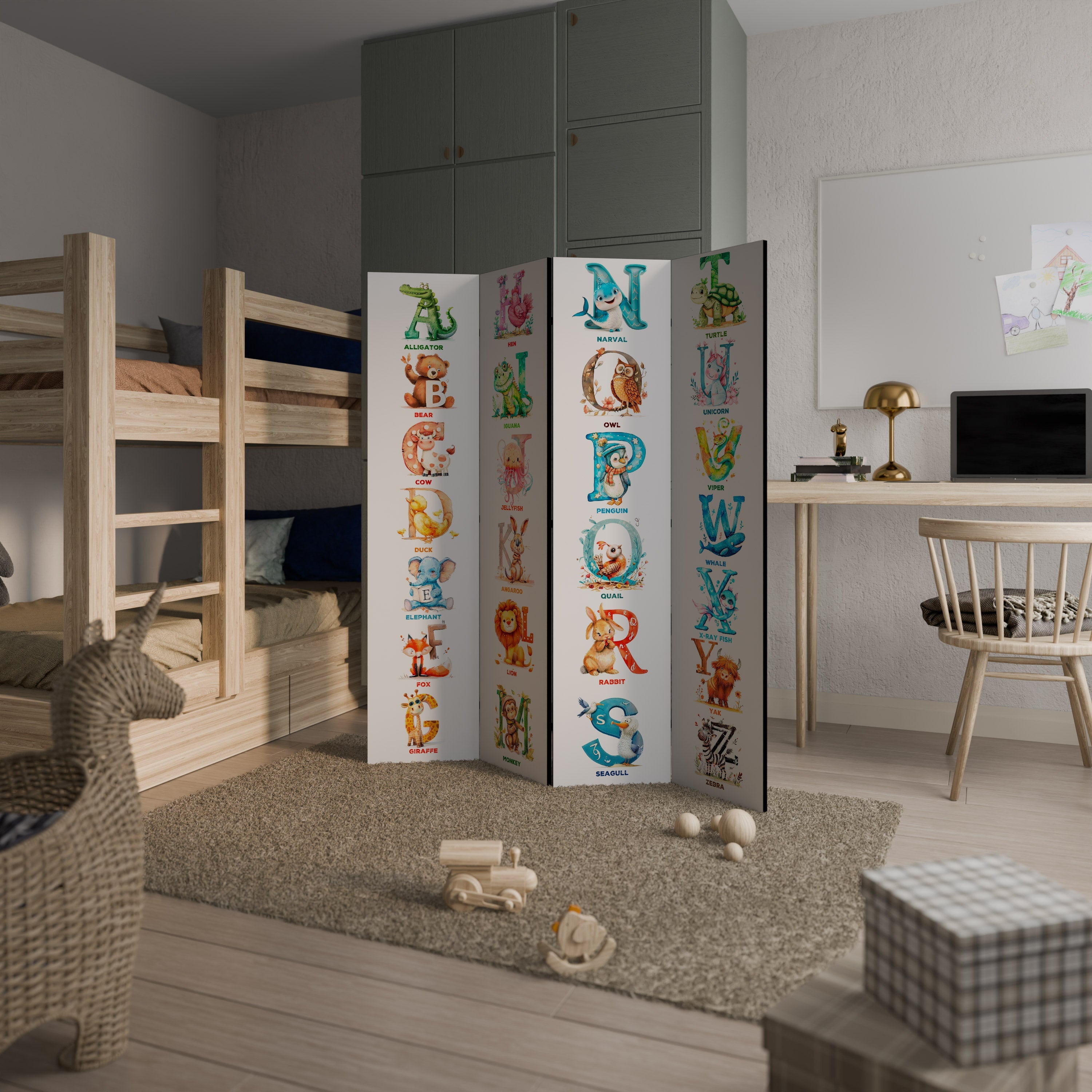 Cloison décorative à 4 panneaux LETTRES JOYEUSES