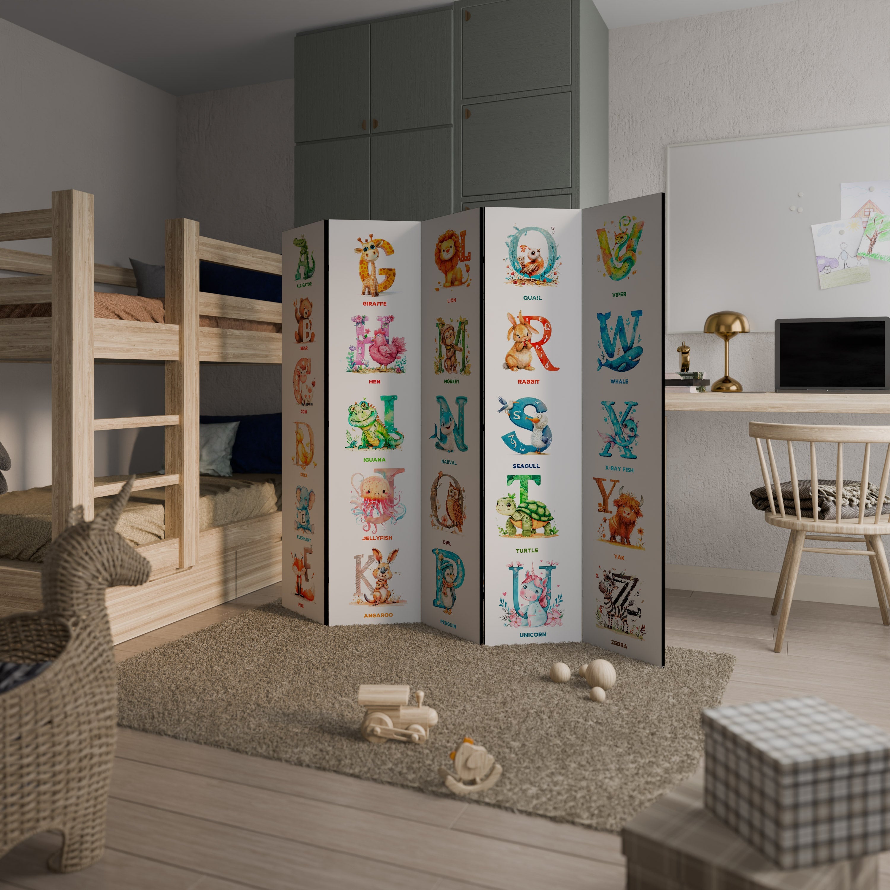 Cloison décorative à 5 panneaux LETTRES JOYEUSES