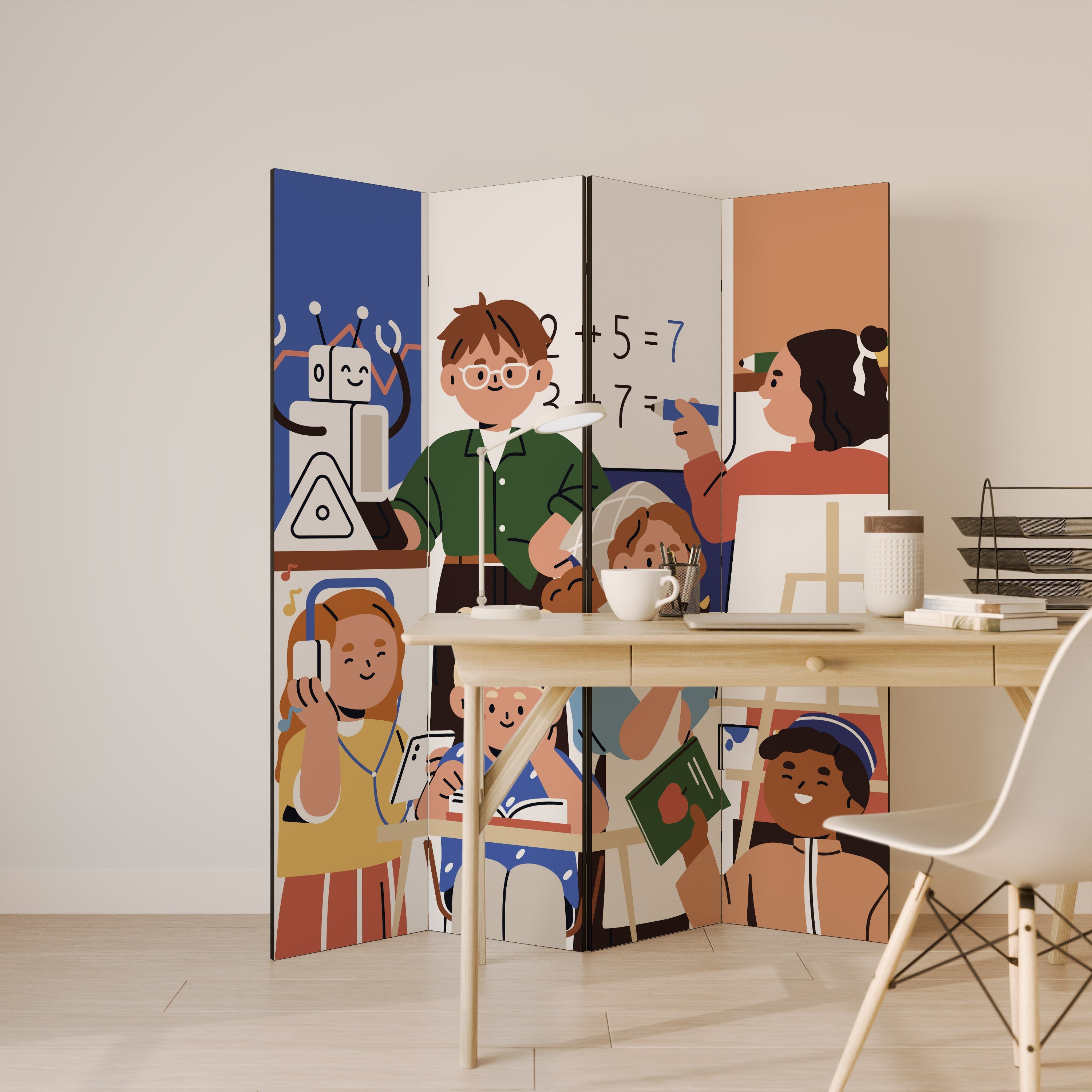 Cloison décorative à 4 panneaux SCHOOL VIBE