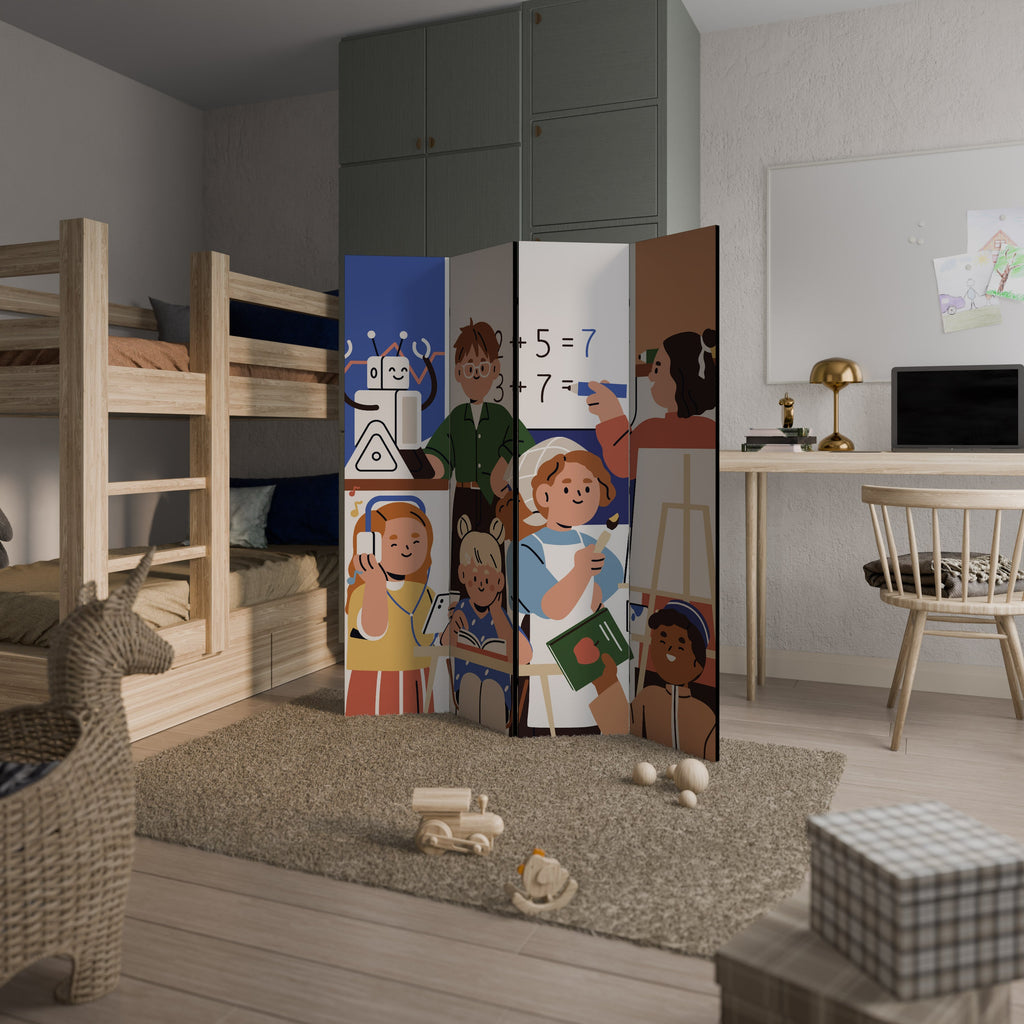 Cloison décorative à 4 panneaux SCHOOL VIBE