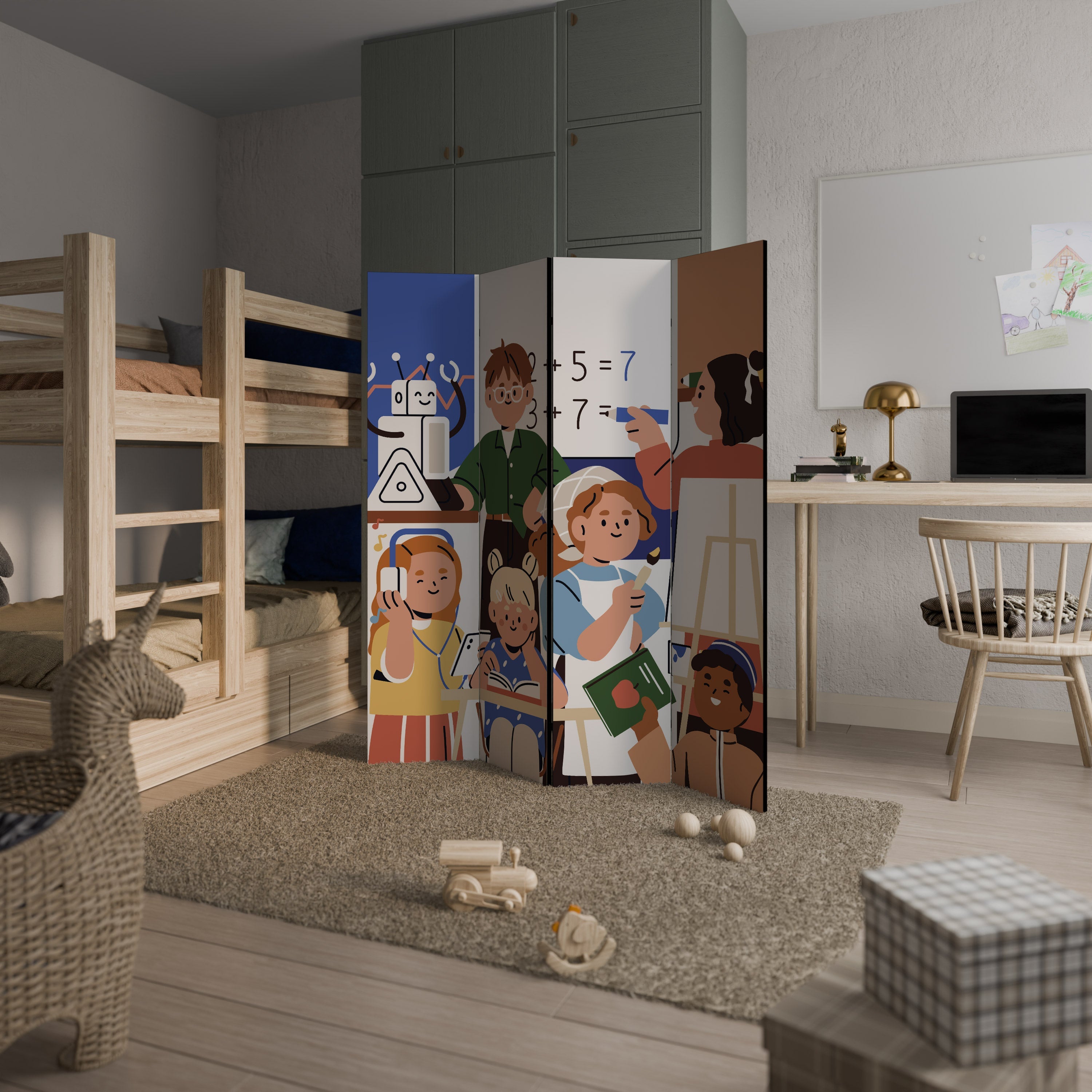 Cloison décorative à 4 panneaux SCHOOL VIBE