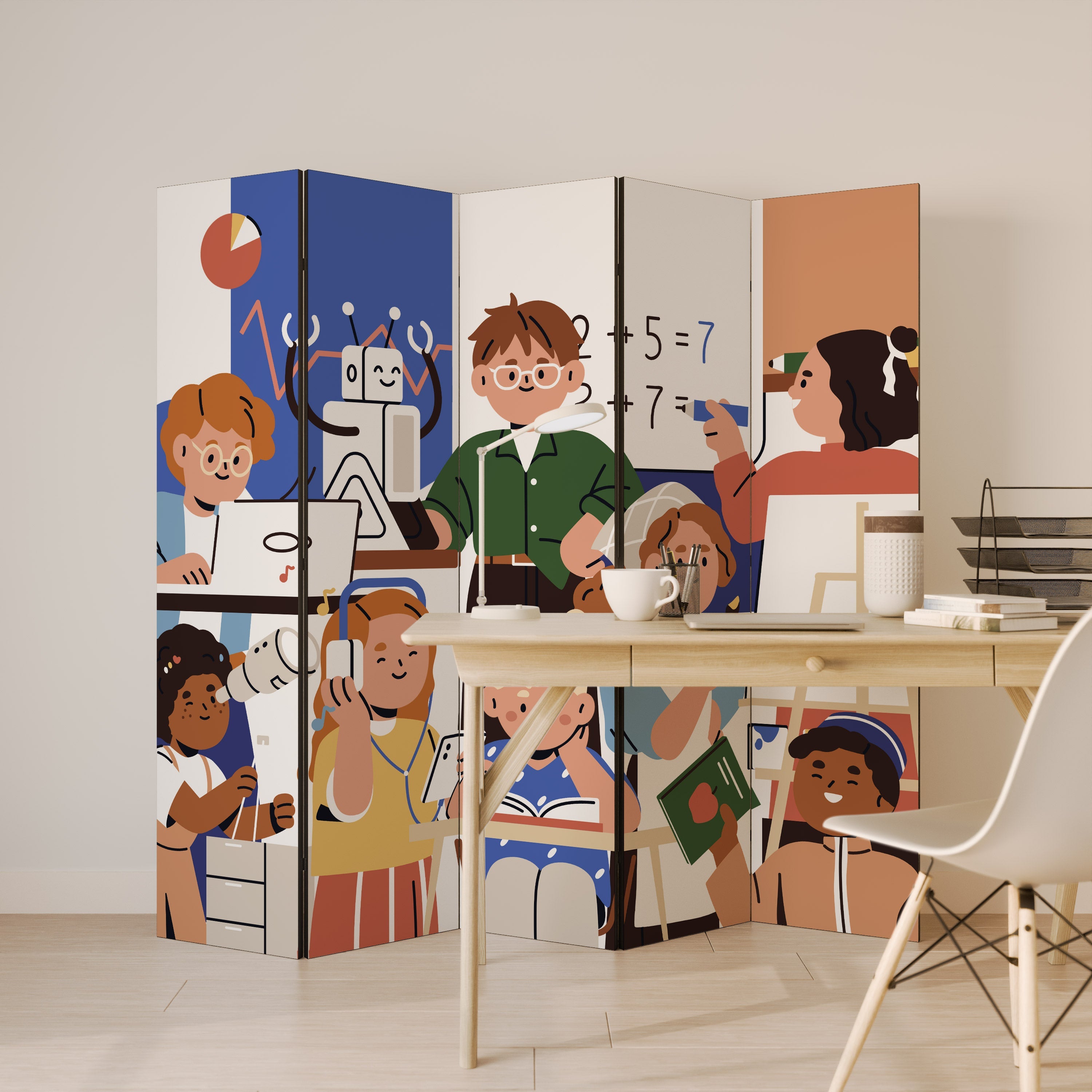 Cloison décorative à 5 panneaux SCHOOL VIBE