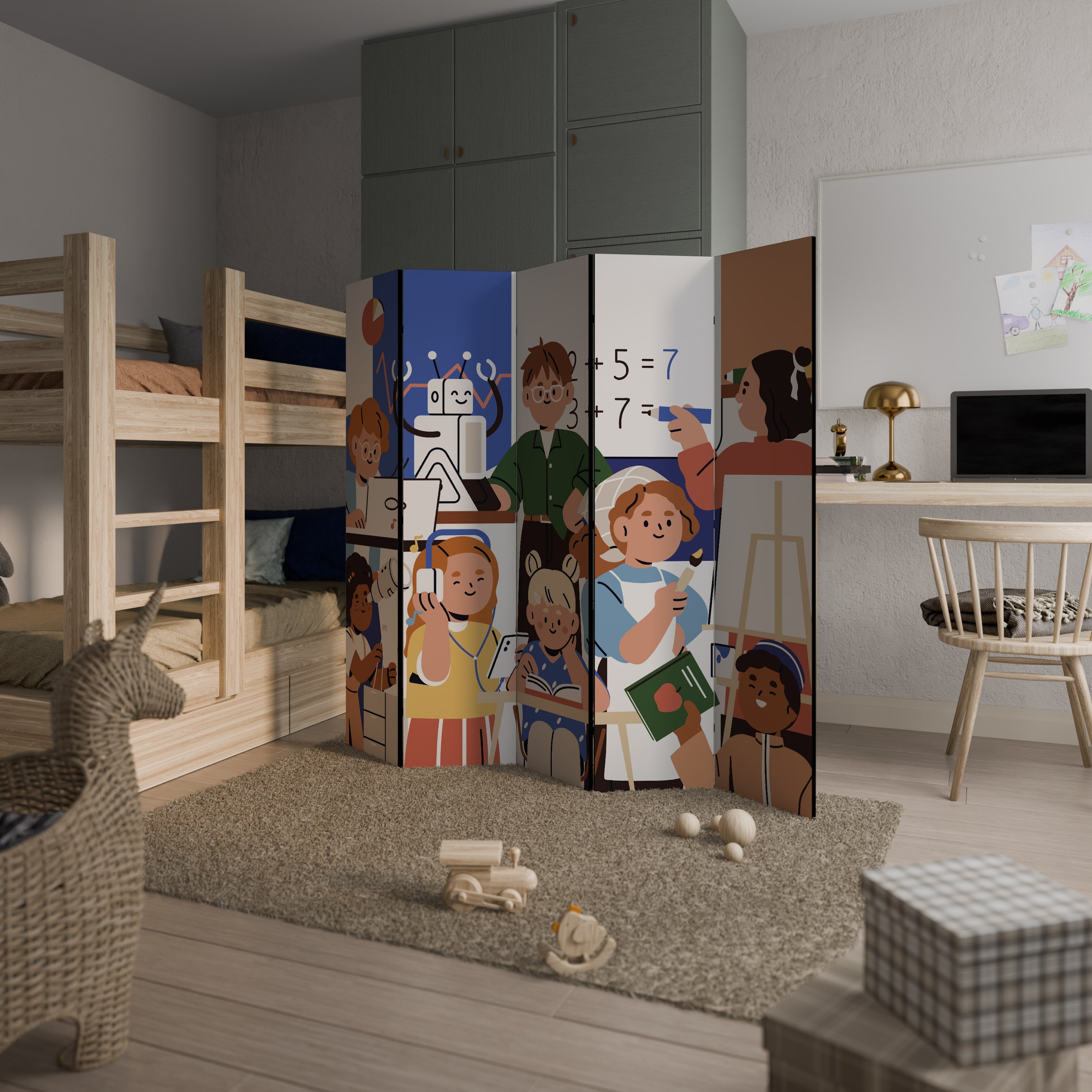Cloison décorative à 5 panneaux SCHOOL VIBE