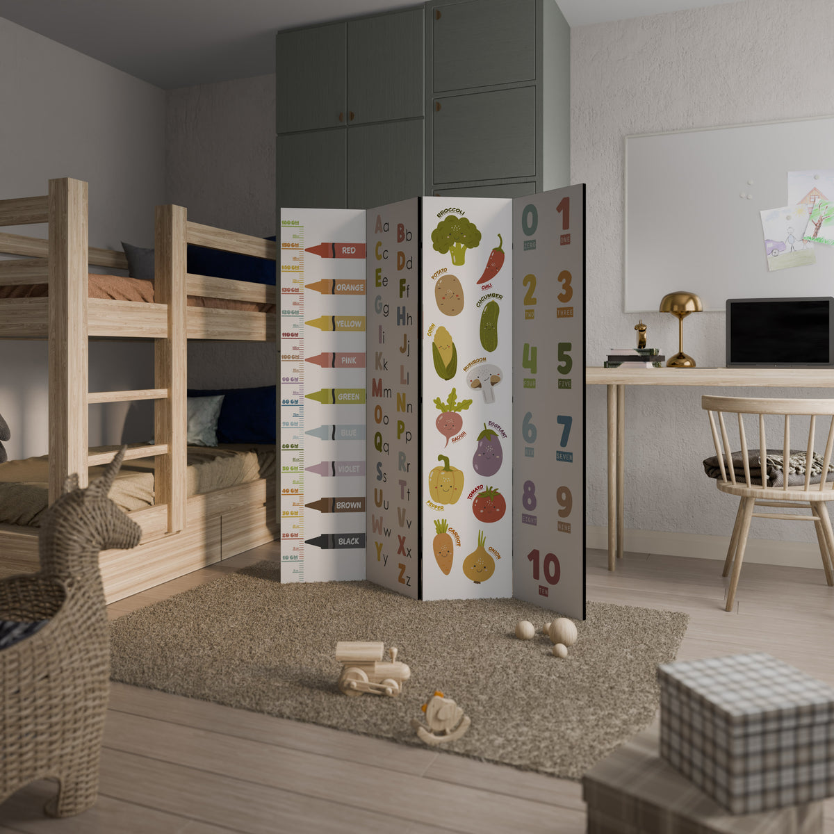 HAPPY LANGUAGE 4-Panel Room Divider