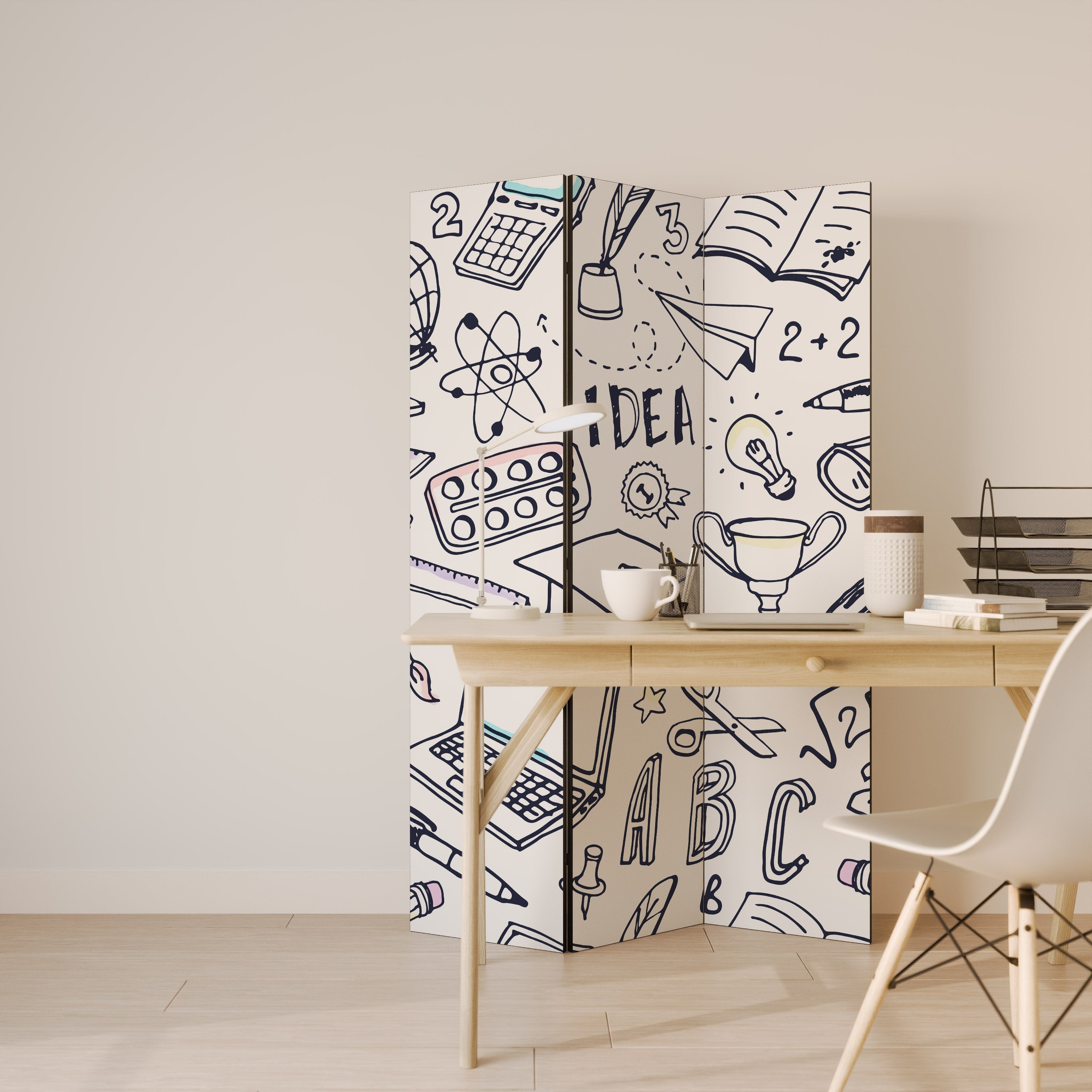 Cloison décorative à 3 panneaux pour objets scolaires