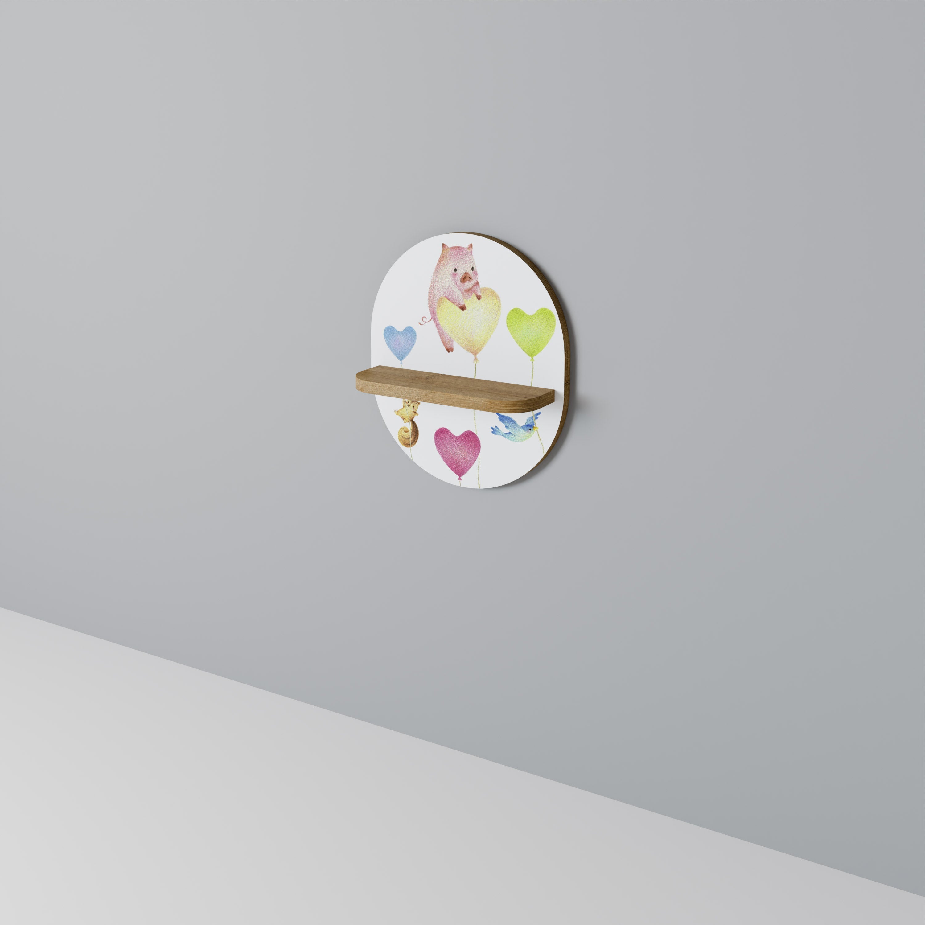 Étagère d'art ovale BALLOON FRIENDS effet chêne