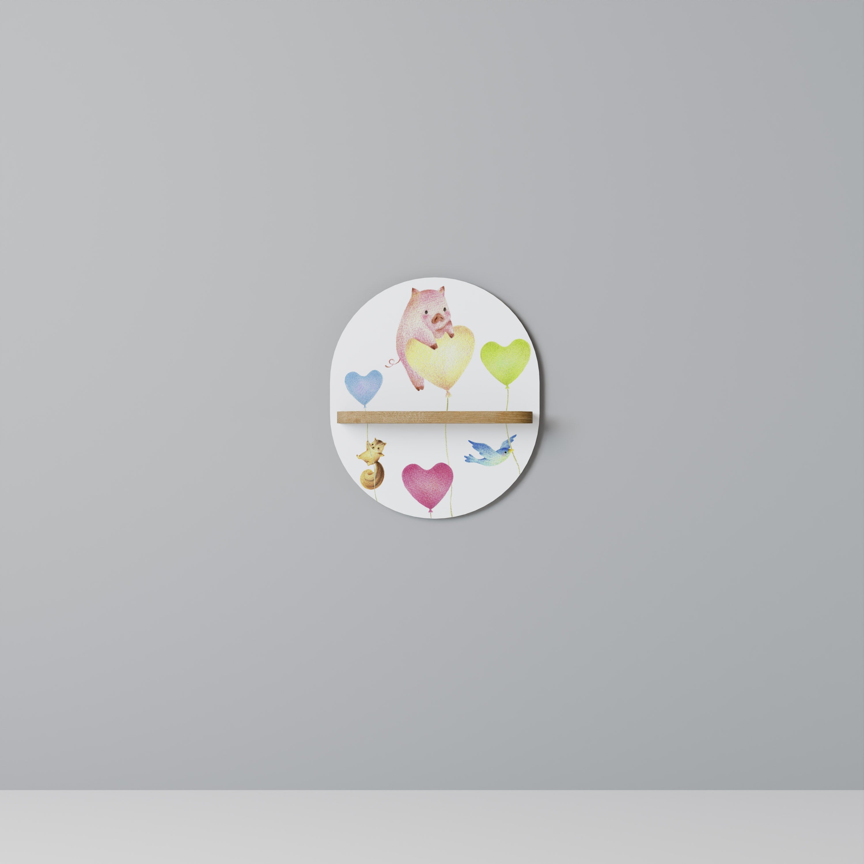 Étagère d'art ovale BALLOON FRIENDS effet chêne