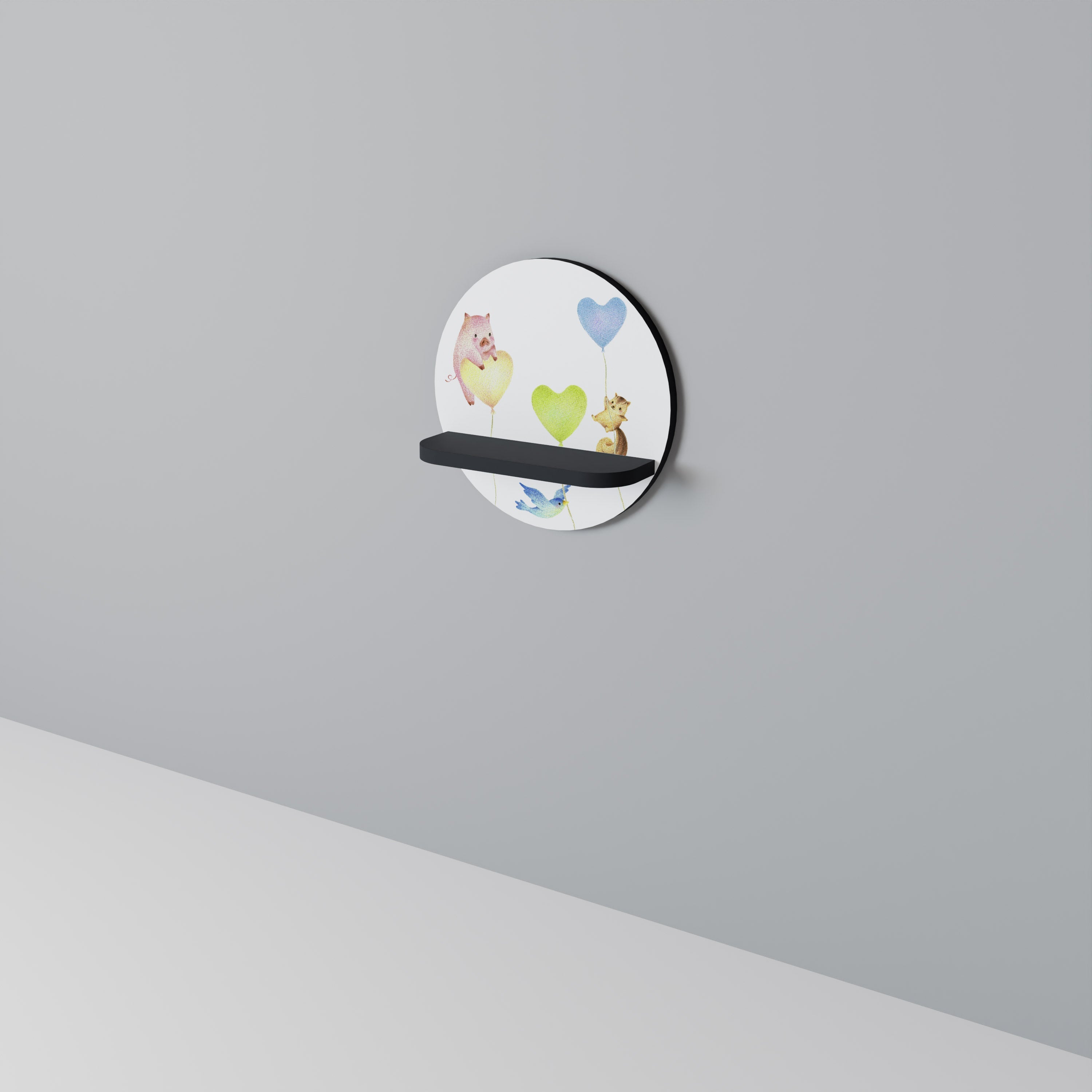 Étagère d'art ronde BALLOON FRIENDS en finition noire