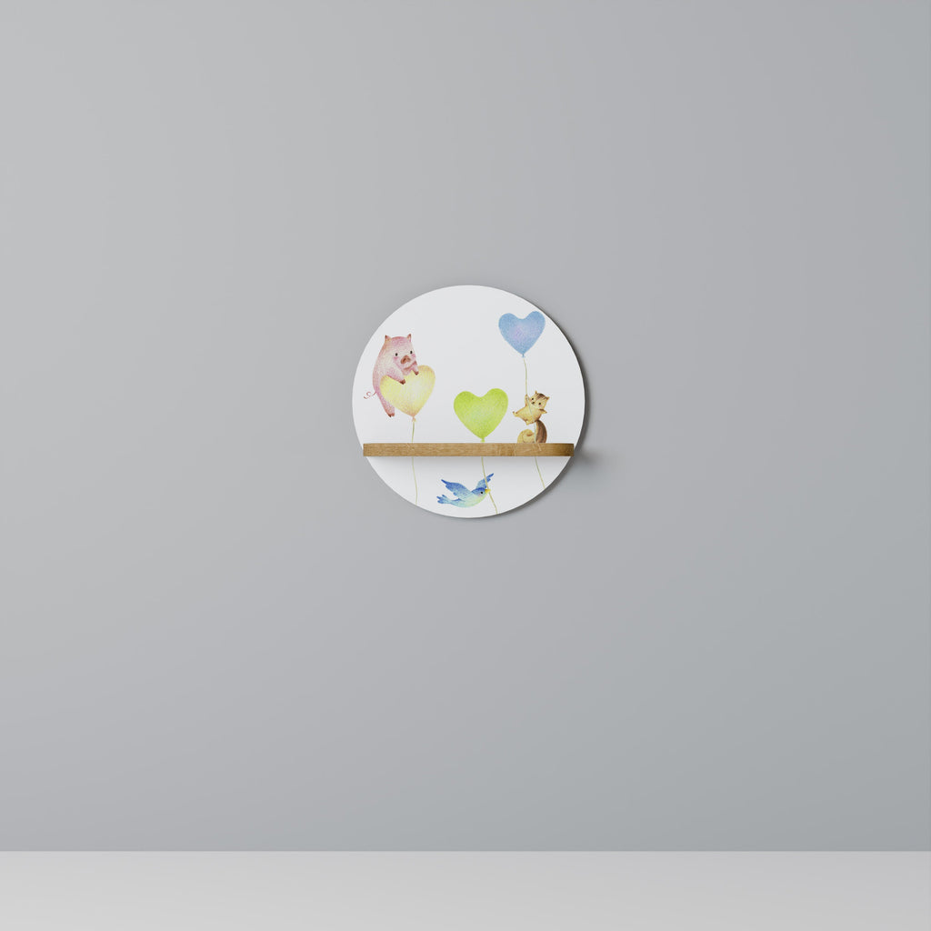 BALLOON FRIENDS Round Art Shelf In Oak Effect