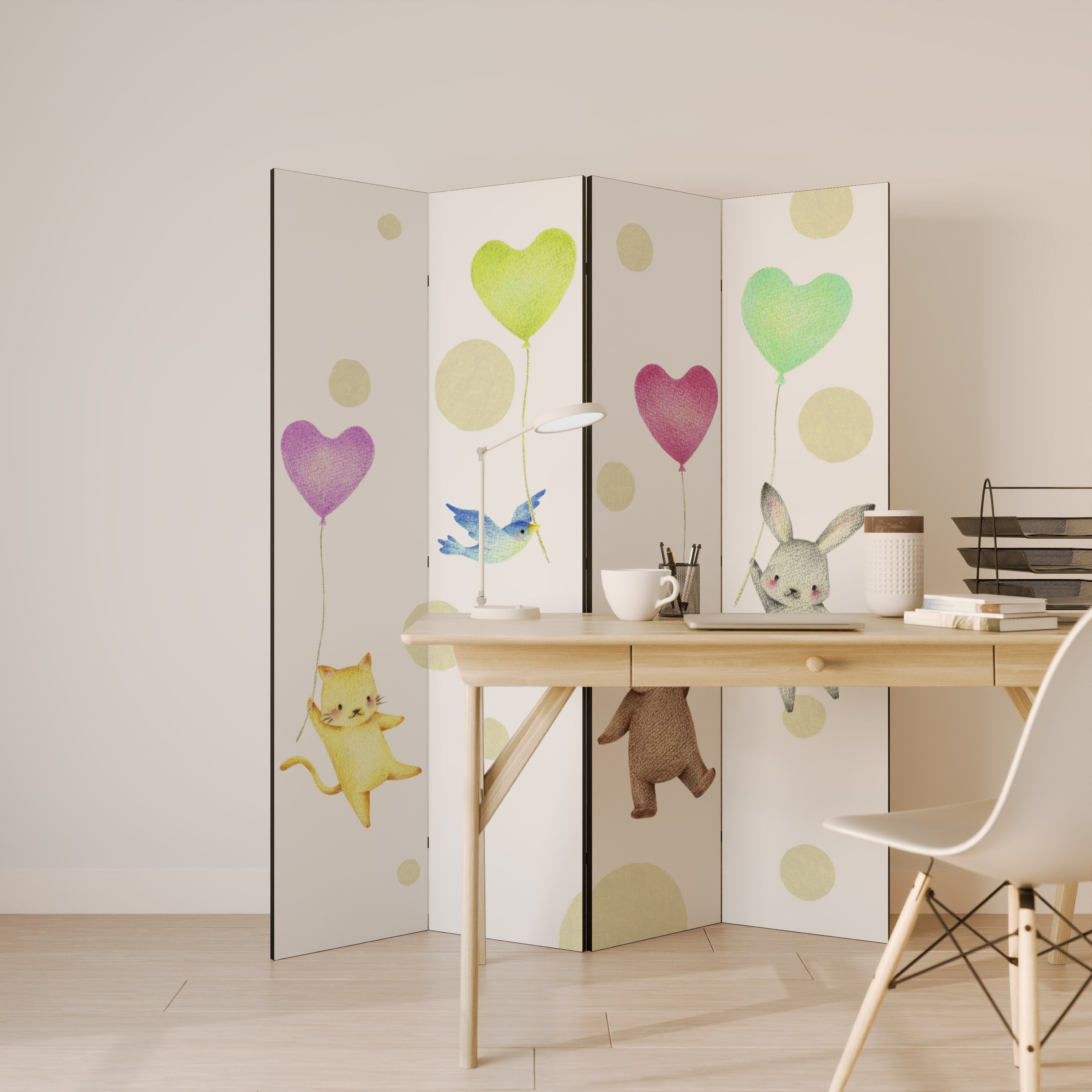 BALLOON FRIENDS Decorative 4-Panel Room Divider