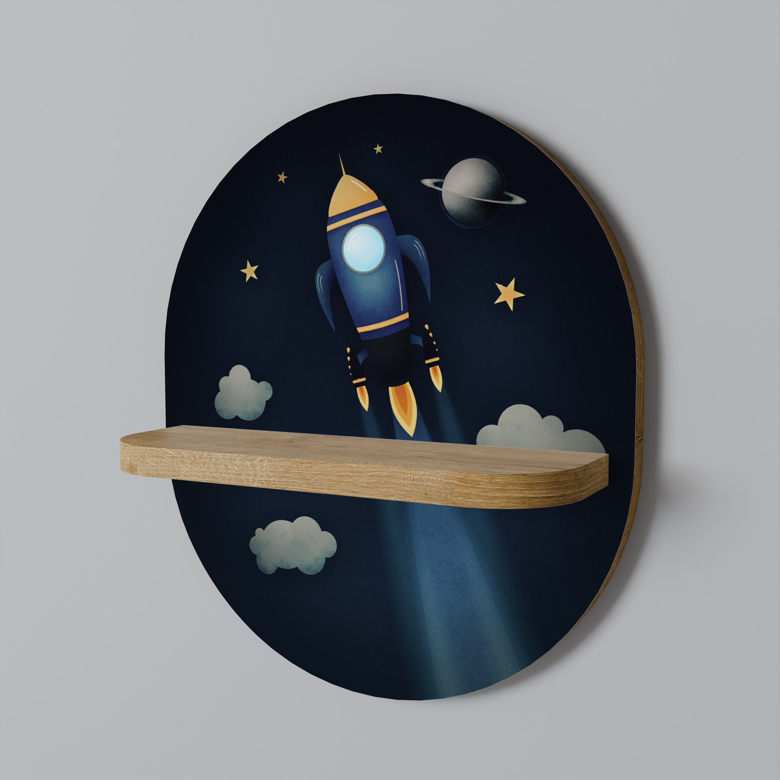 Étagère d'art ovale STELLAR SWING effet chêne