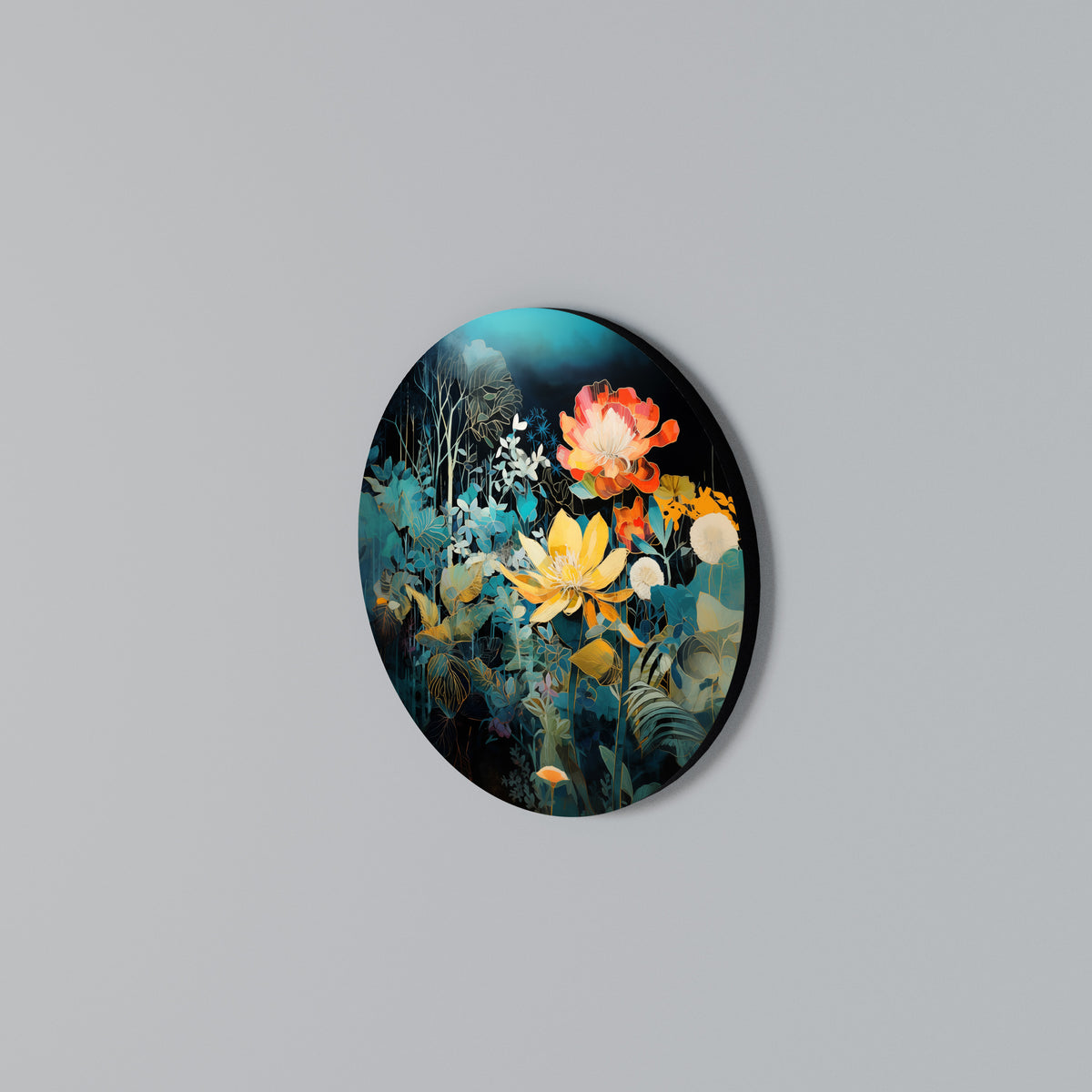 MIDNIGHT FLOWERS Round Wall Art