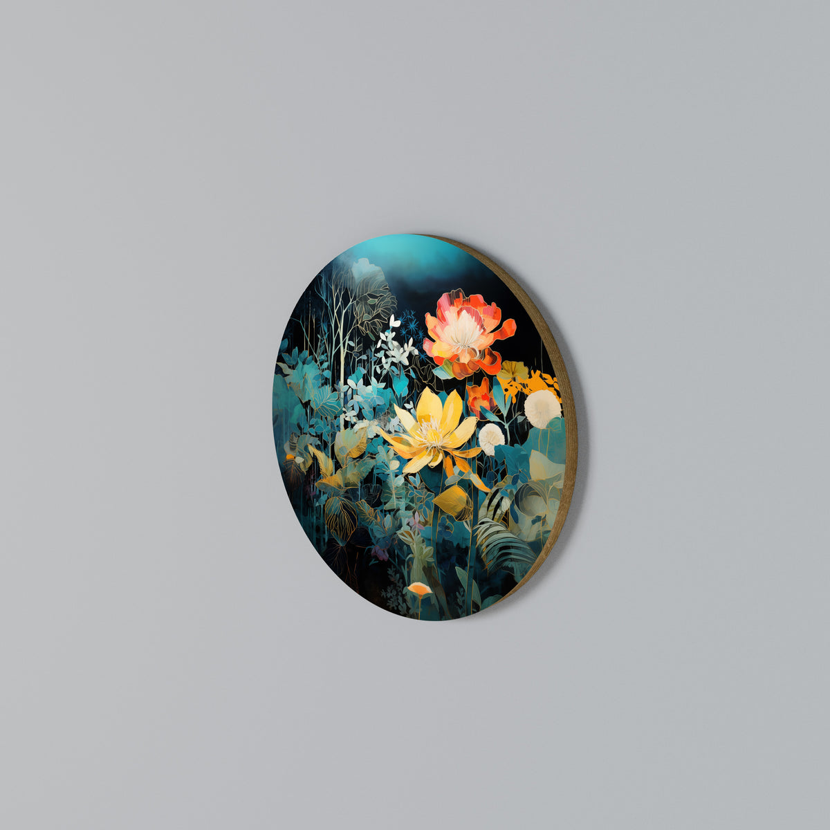 MIDNIGHT FLOWERS Round Wall Art