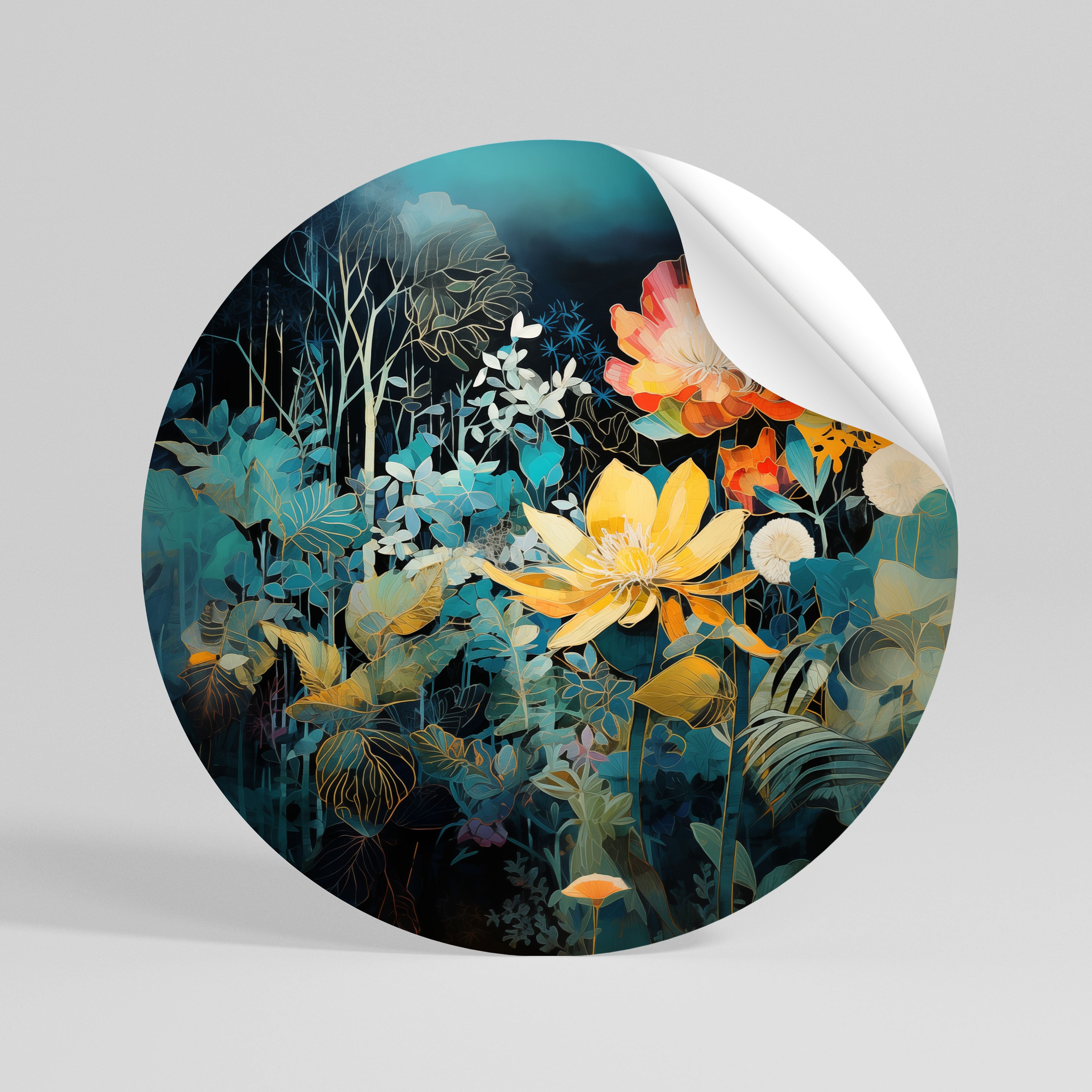 MIDNIGHT FLOWERS Peel and Stick Round Sticker