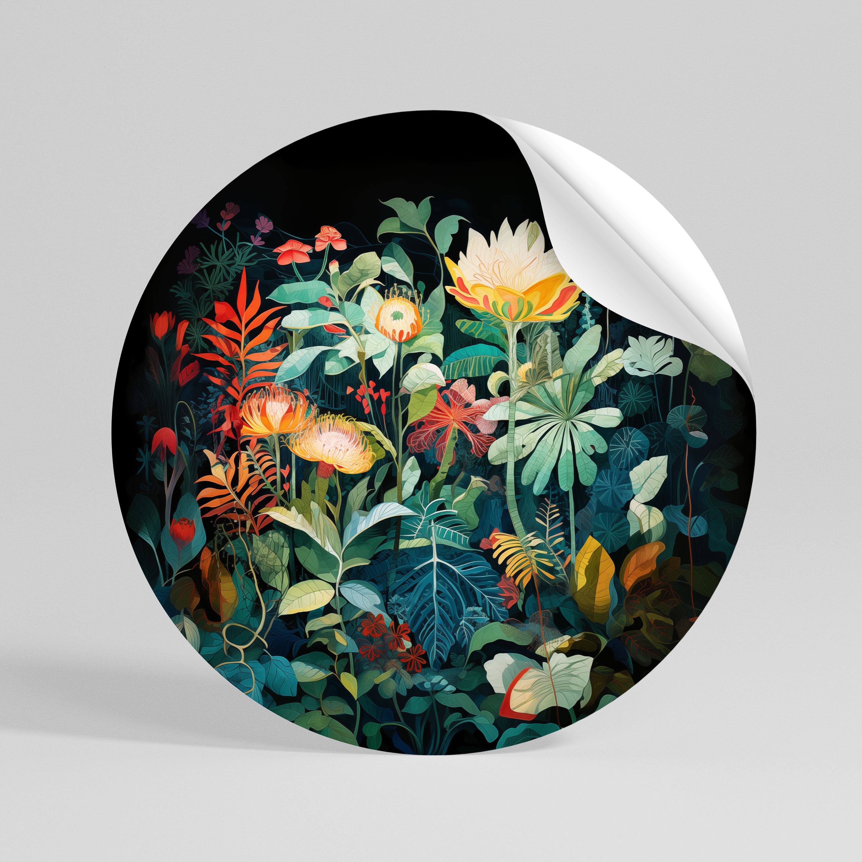 EVENING FLOWERS Peel and Stick Round Sticker