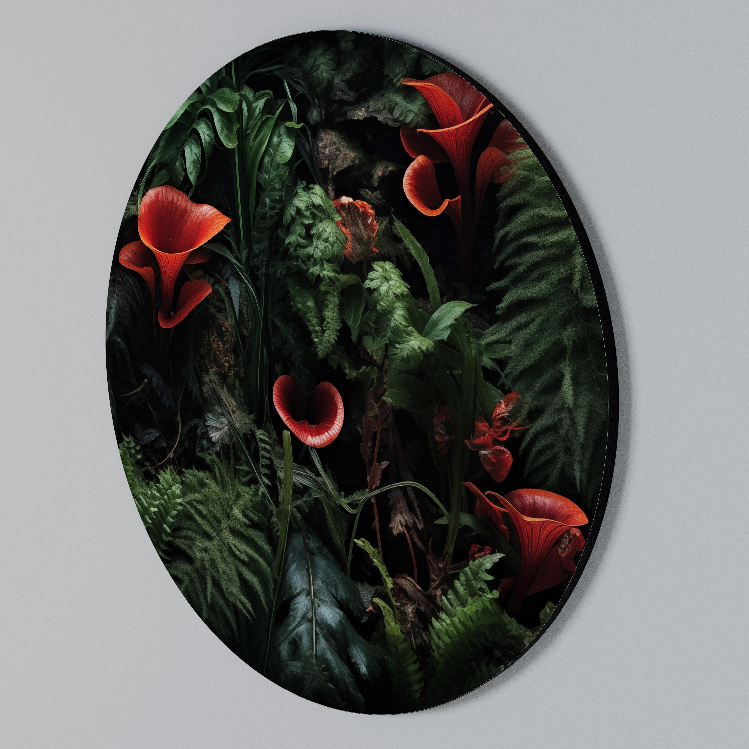 CRIMSON FERNS Round Wall Art