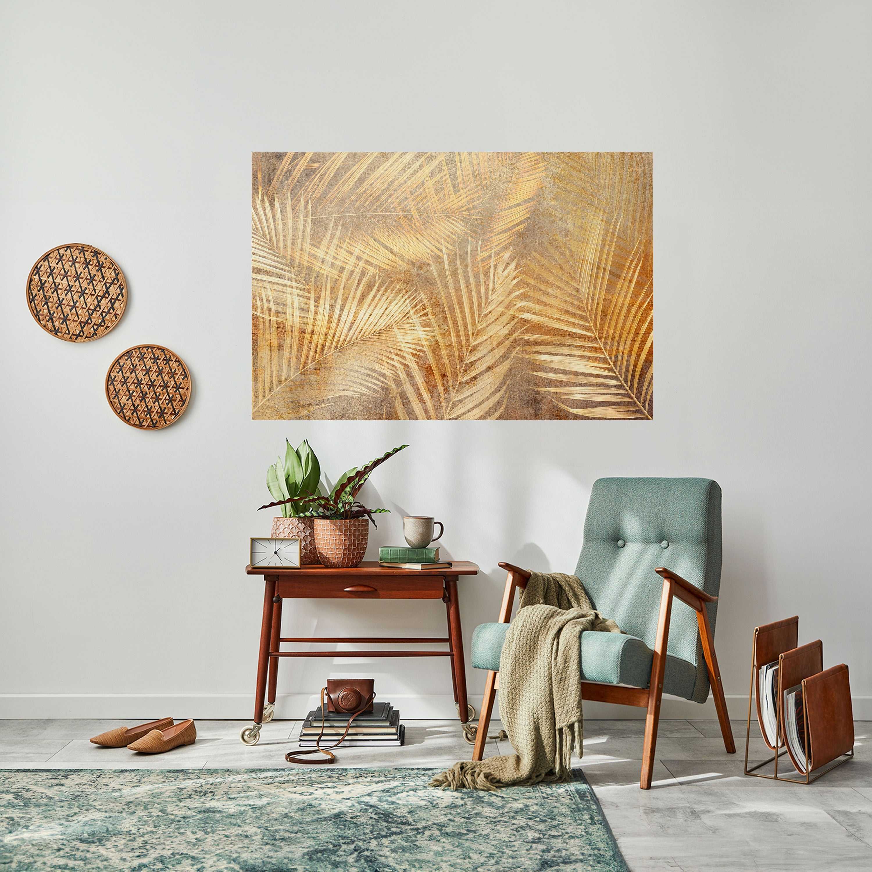 Affiche horizontale autocollante « Paysage de rêve de palmier doré »
