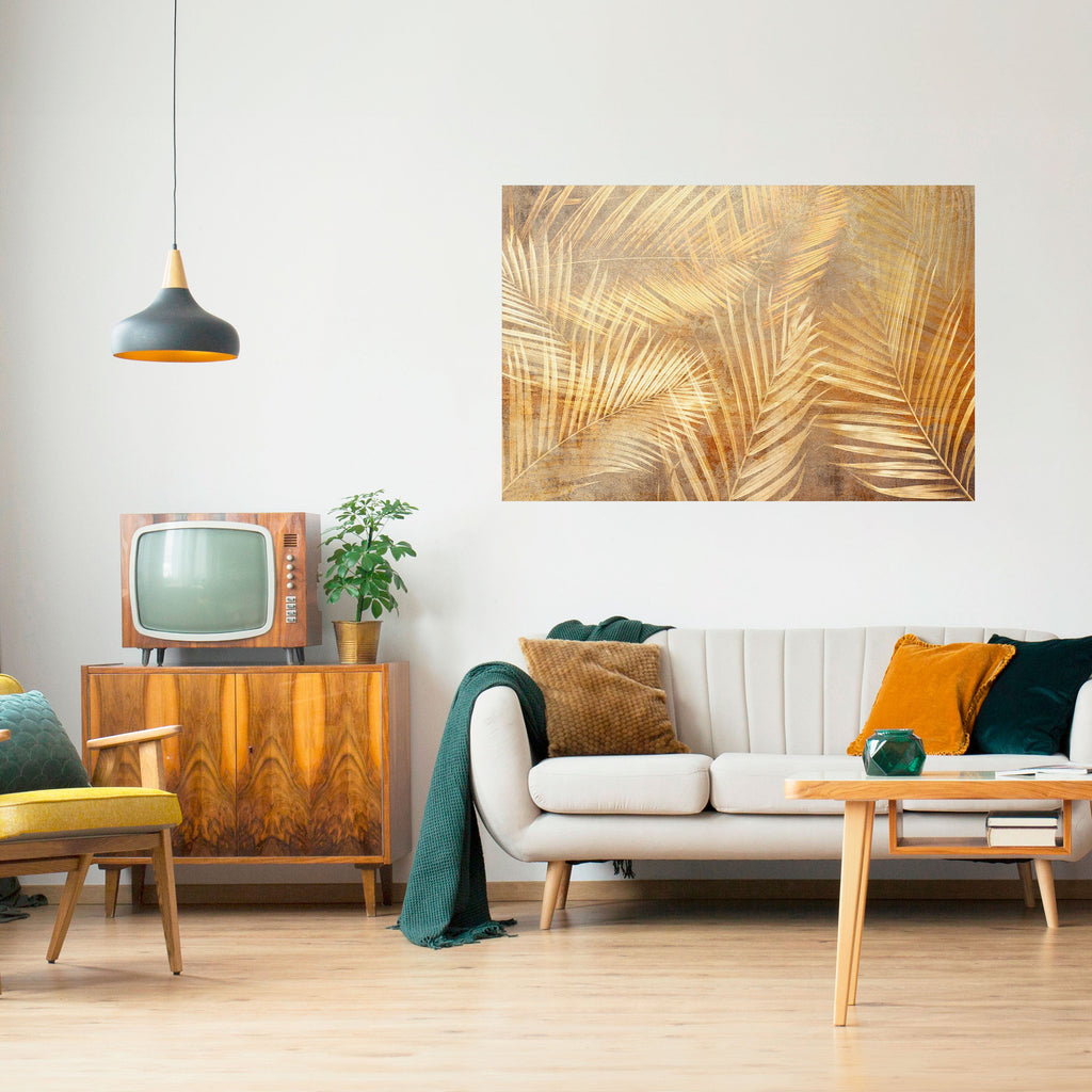 Affiche horizontale autocollante « Paysage de rêve de palmier doré »