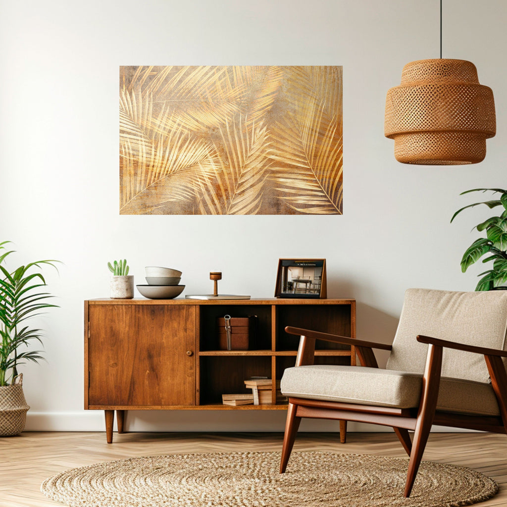 Affiche horizontale autocollante « Paysage de rêve de palmier doré »