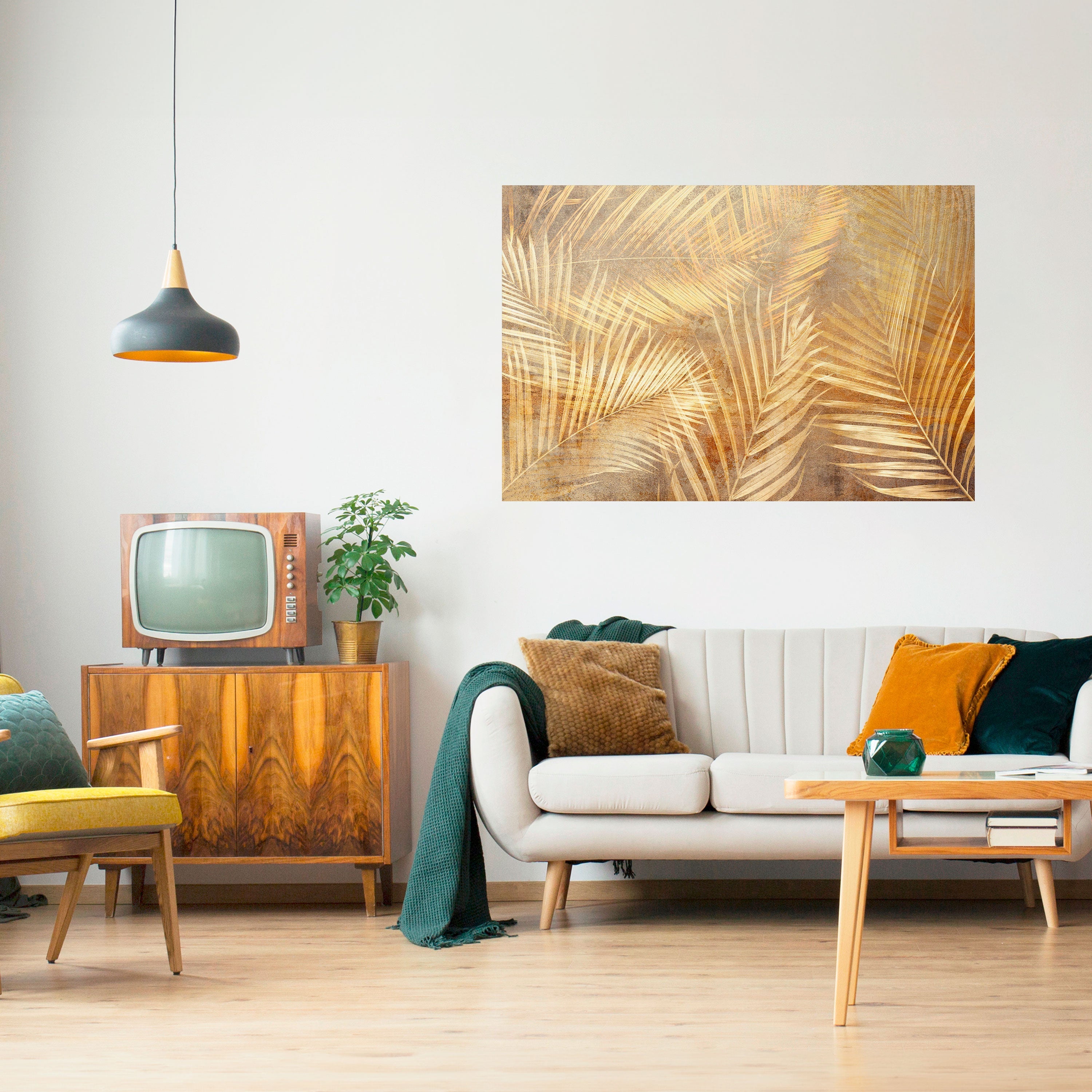 Affiche horizontale autocollante « Paysage de rêve de palmier doré »