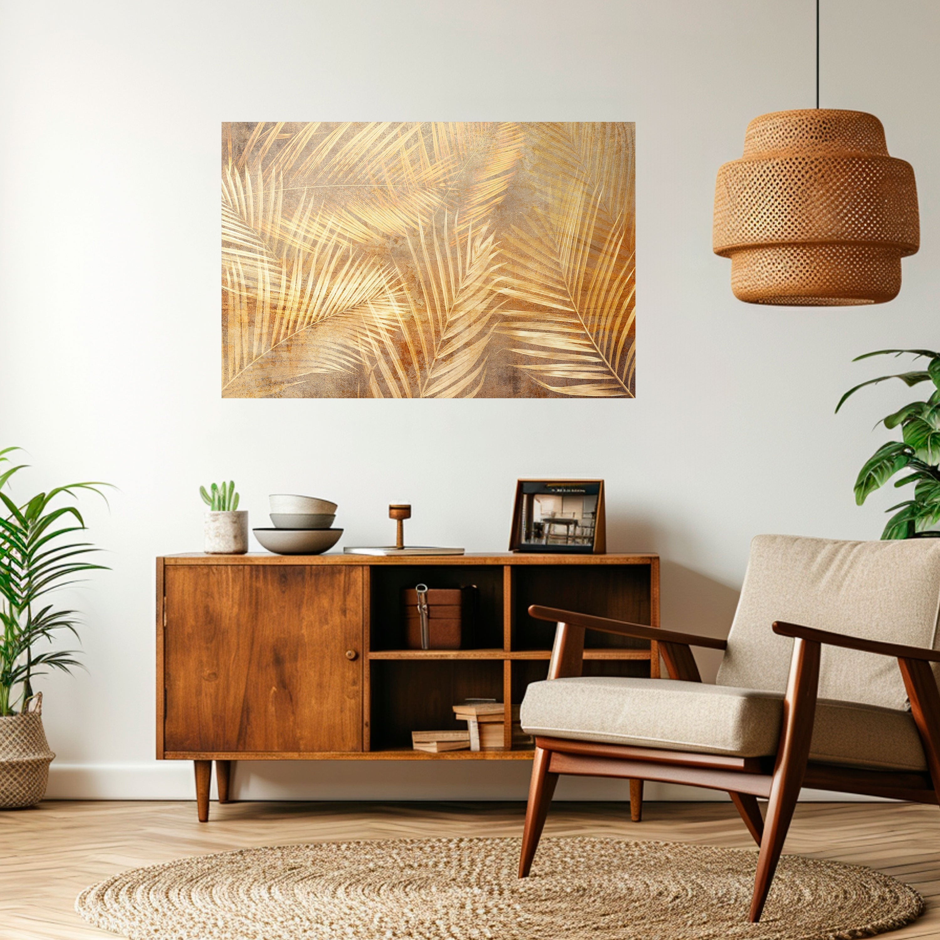 Affiche horizontale autocollante « Paysage de rêve de palmier doré »