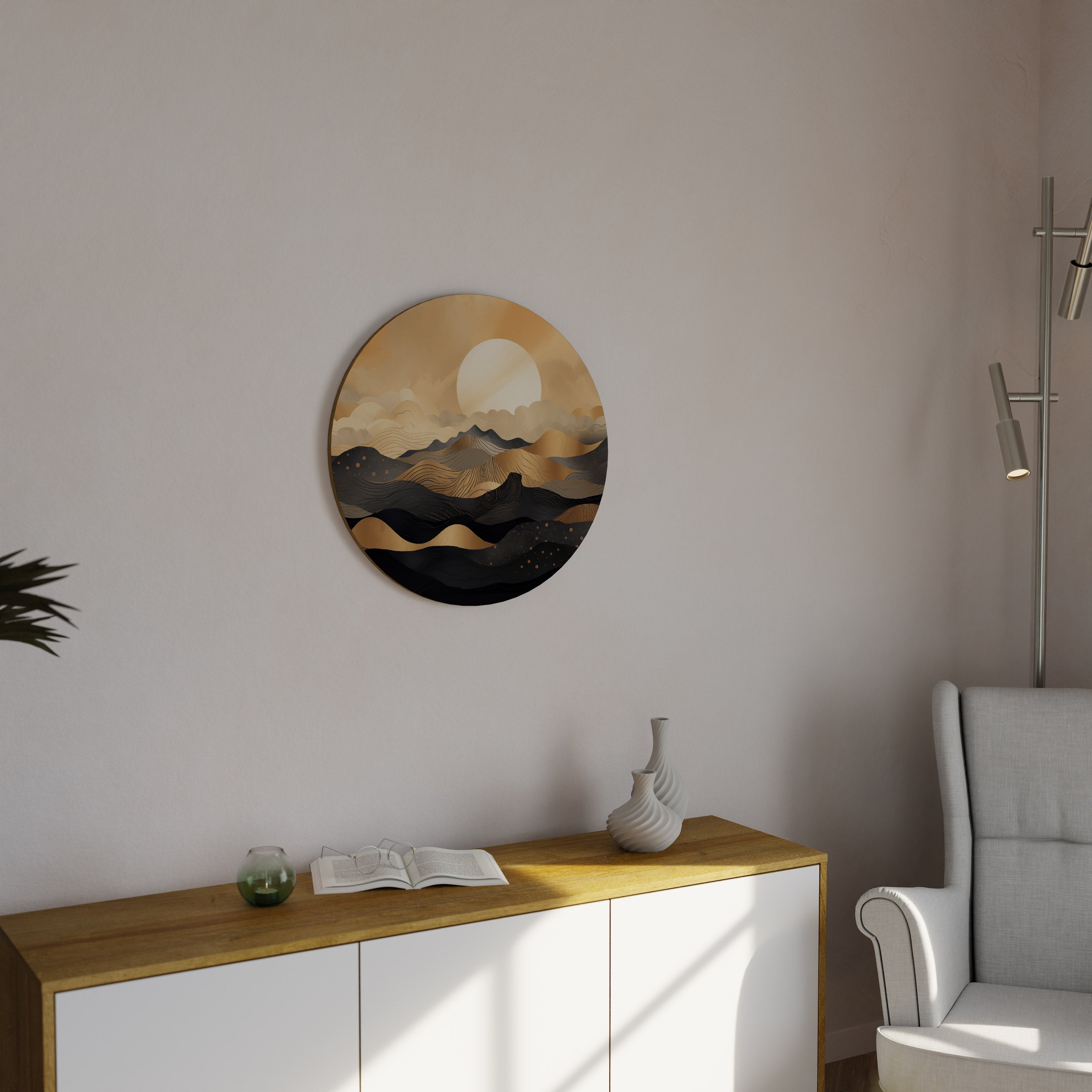 HORIZON DE COUCHER DE SOLEIL MYSTIQUE Art mural rond