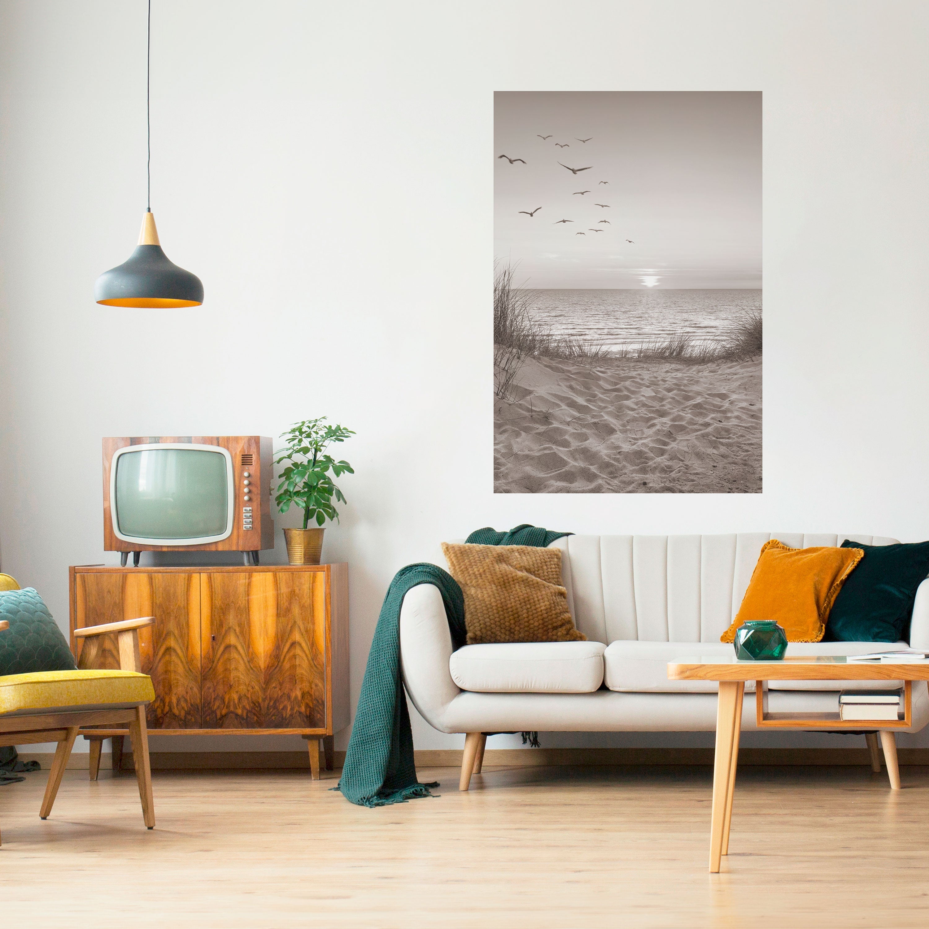 Affiche verticale autocollante « Paysage marin intemporel »