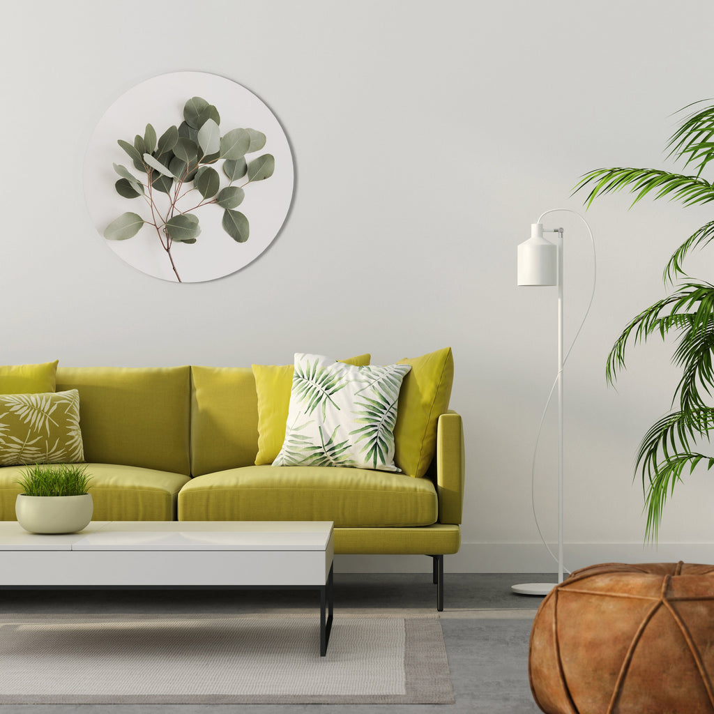 Décoration murale ronde en forme de branche d'eucalyptus