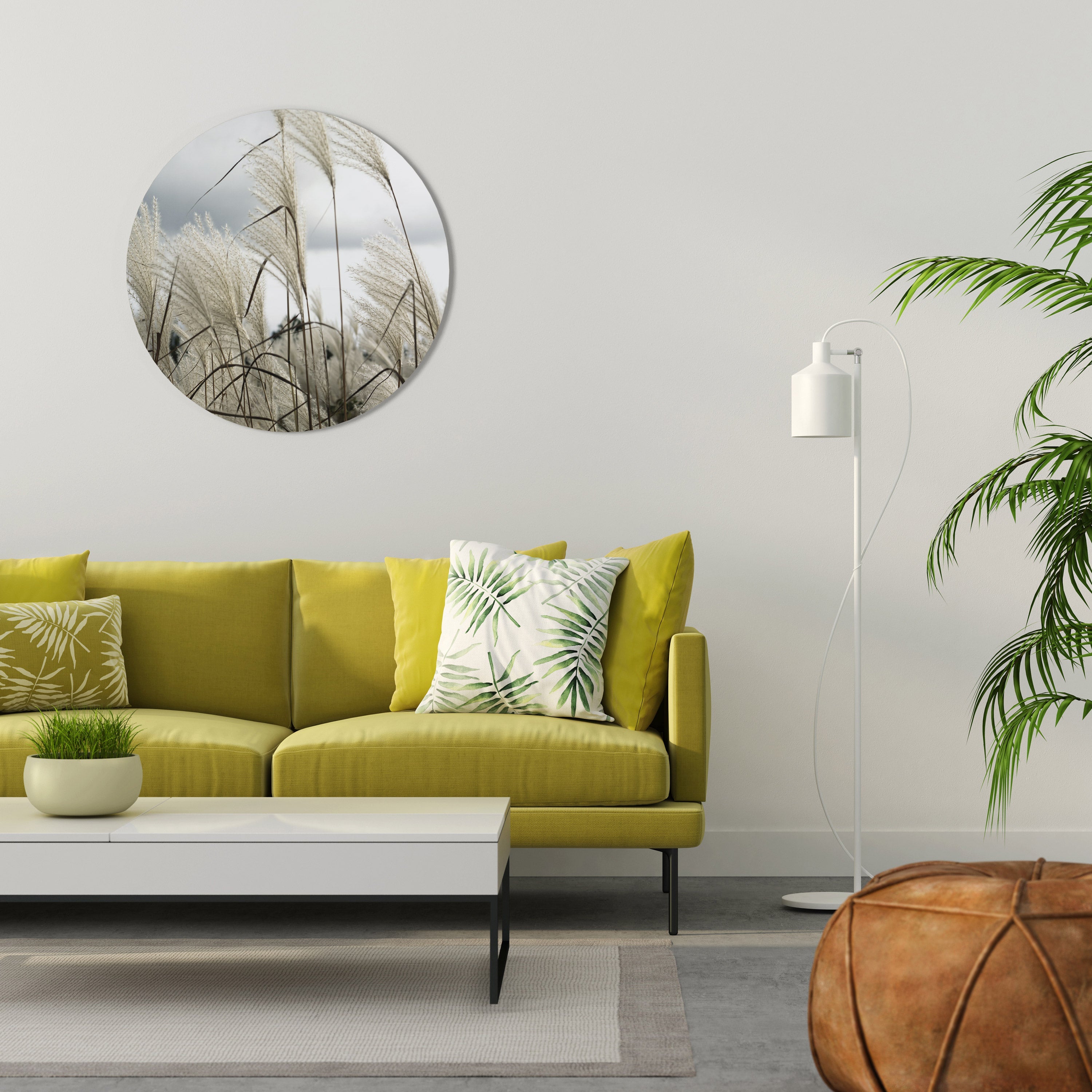 NUAGES AU-DESSUS DE L'HERBE Art mural rond