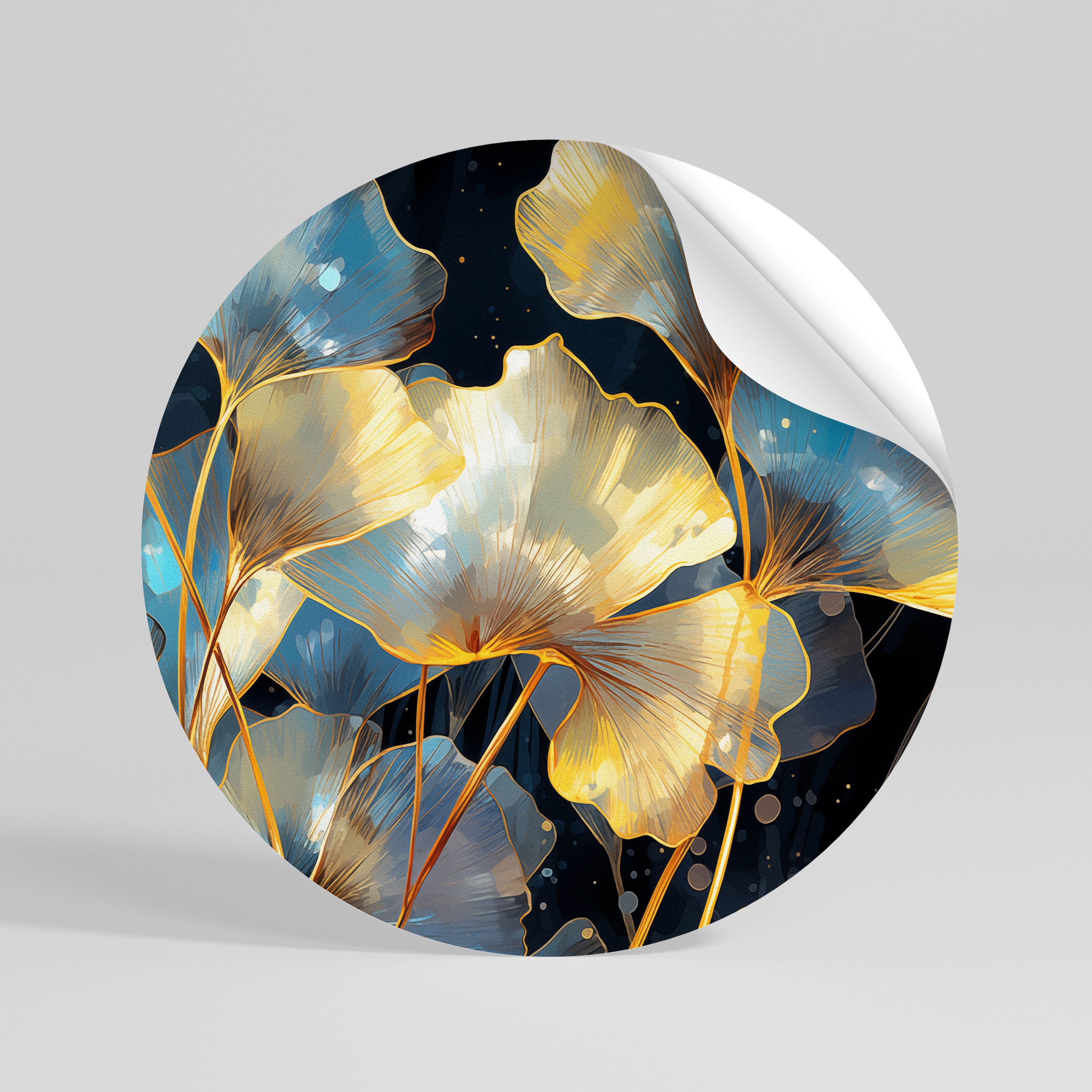 GLIMMERING GINKGO DREAMS Peel and Stick Round Sticker