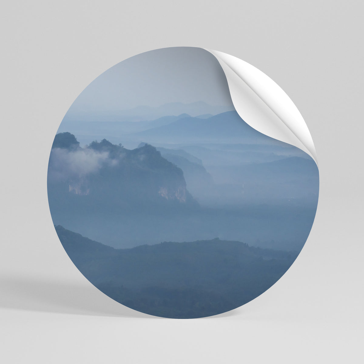 MISTY MOUNTAIN WHISPER Peel and Stick Round Sticker
