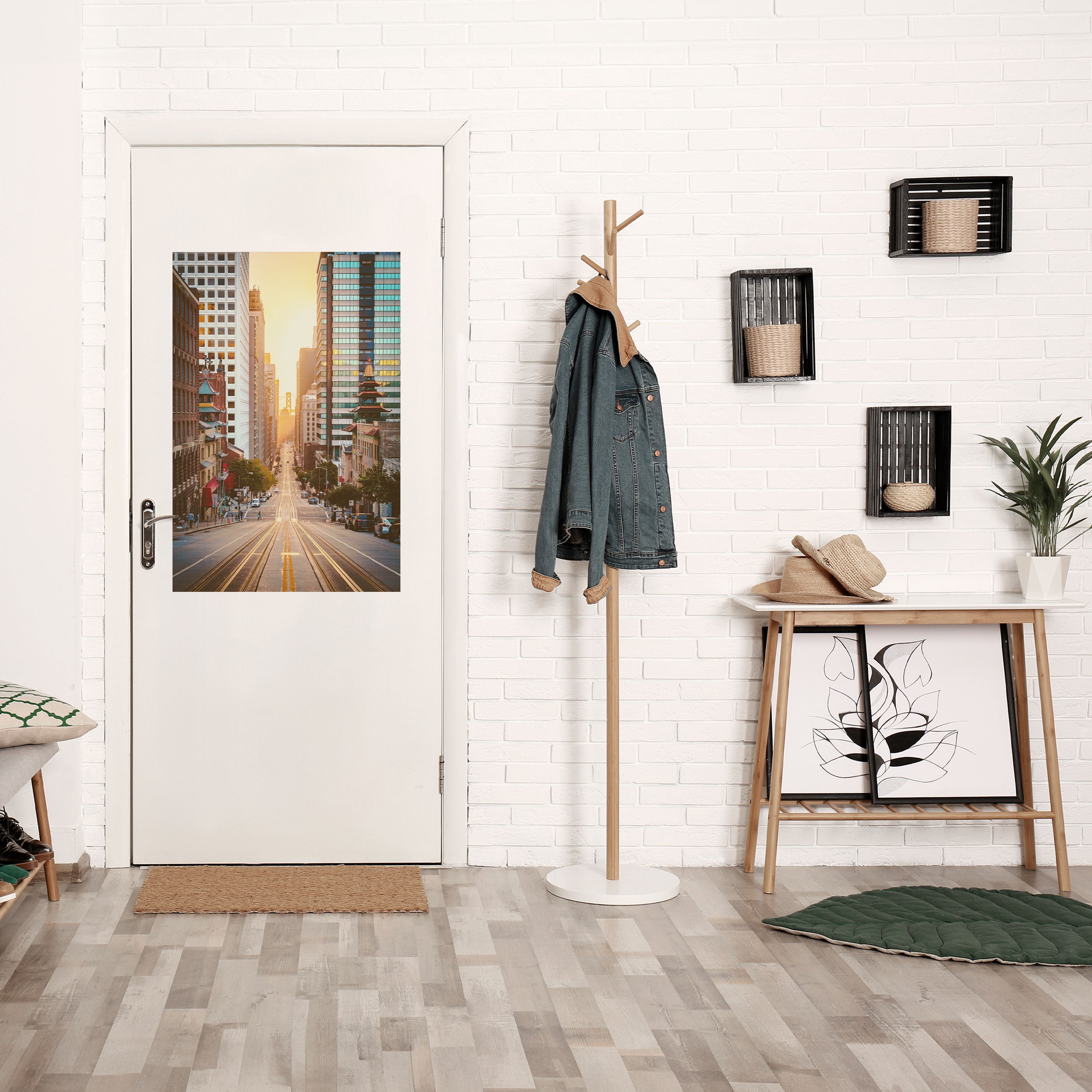 Affiche verticale autocollante « SYMPHONIE DU PAYSAGE URBAIN AU COUCHER DE SOLEIL »