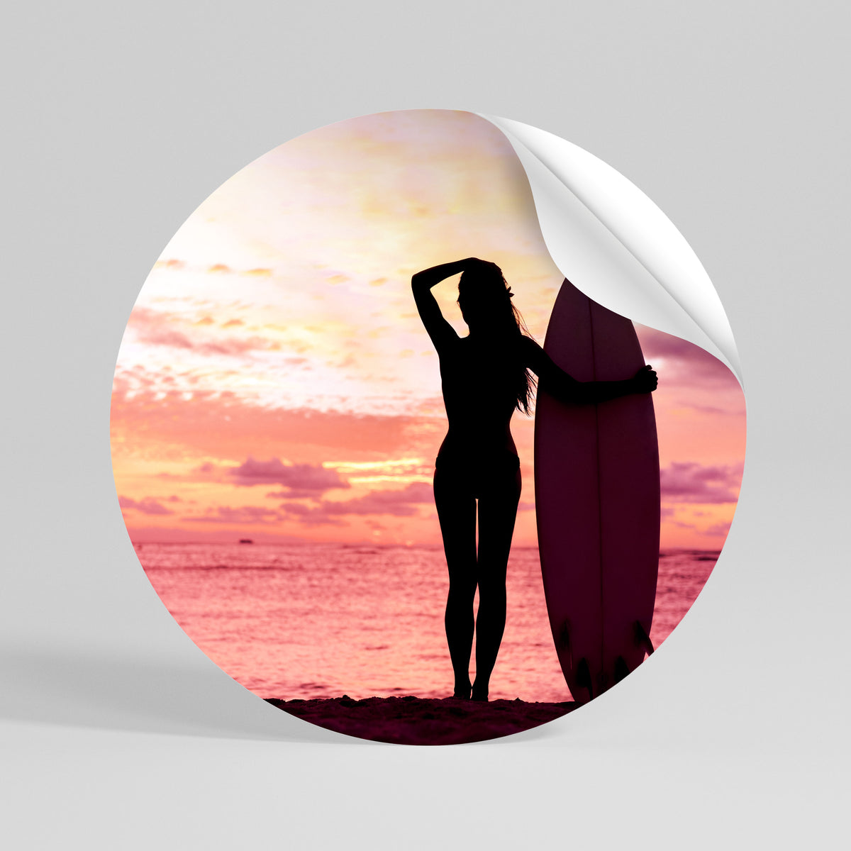 SUNSET SURF SPIRIT Peel and Stick Round Sticker
