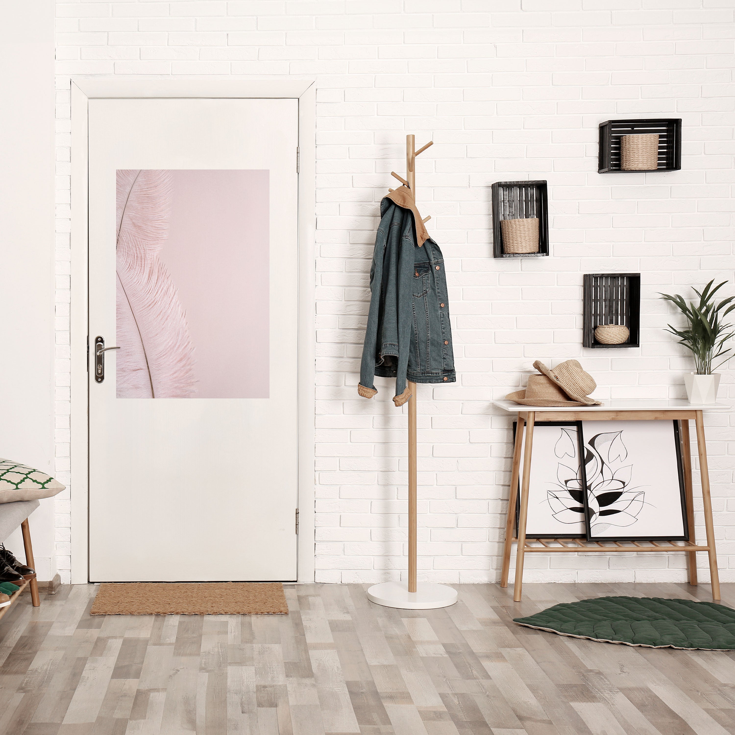 Affiche verticale autocollante « PLUMES ROSES QUI CHUCHOTENT »