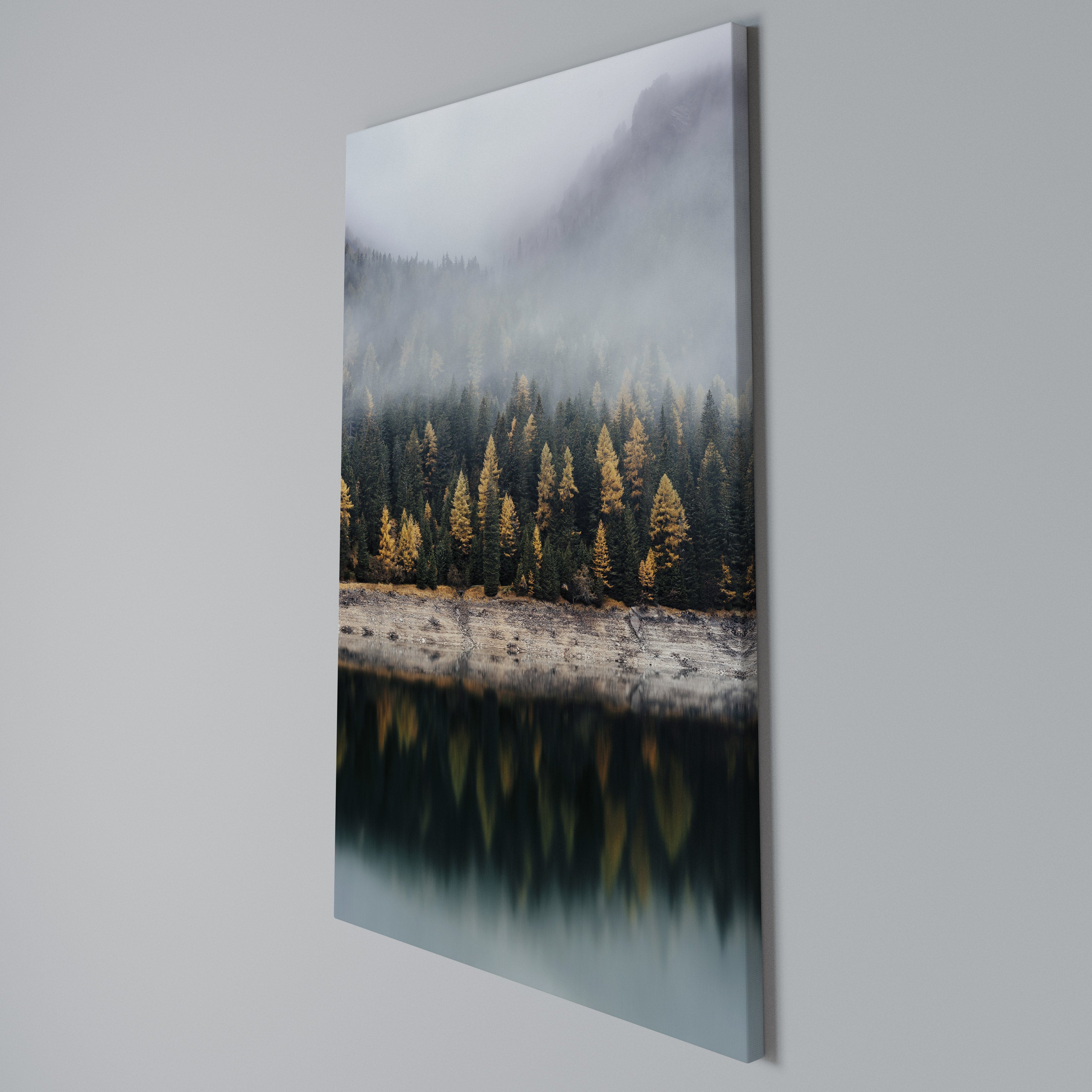 GOLDEN TREES IN FOG Vertical Canvas Print