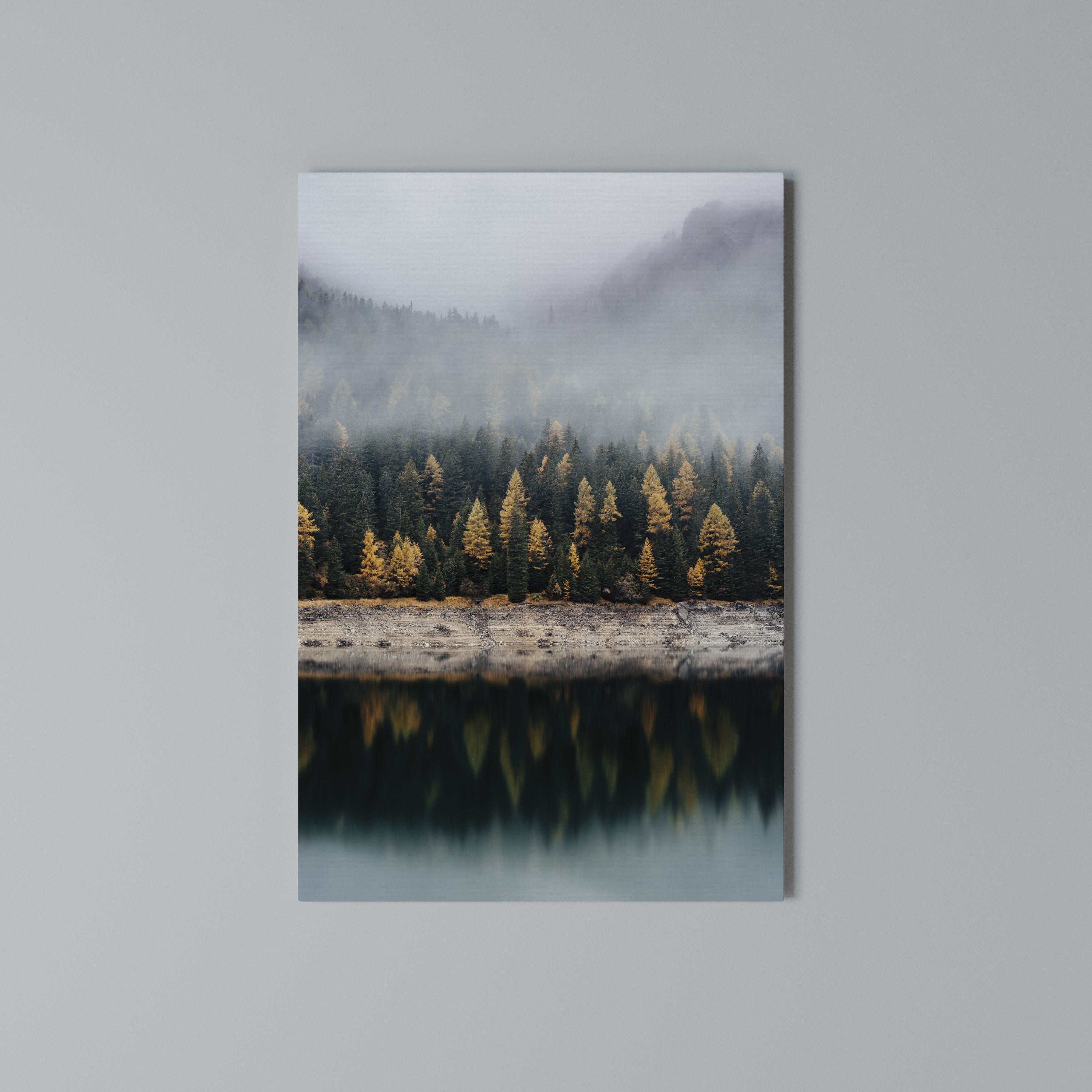 GOLDEN TREES IN FOG Vertical Canvas Print