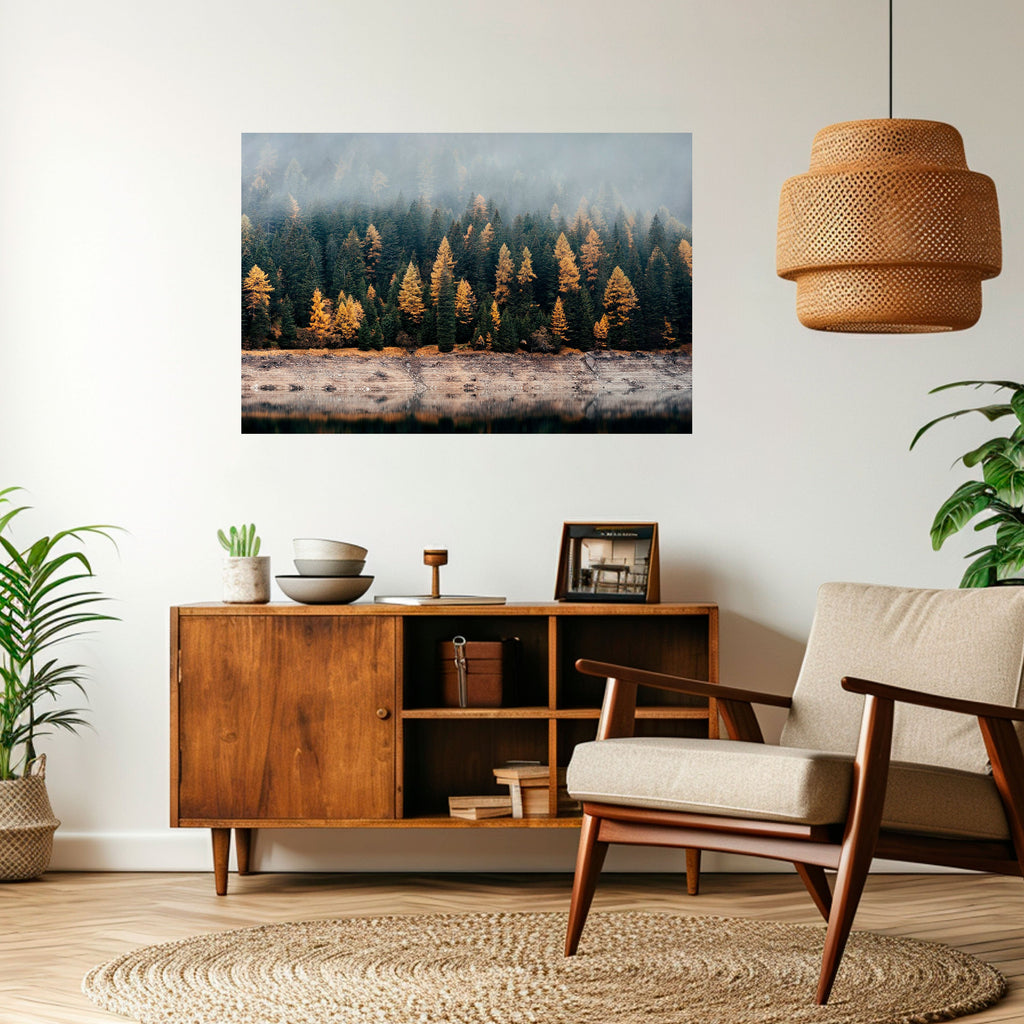 GOLDEN TREES IN FOG Peel and Stick Horizontal Poster