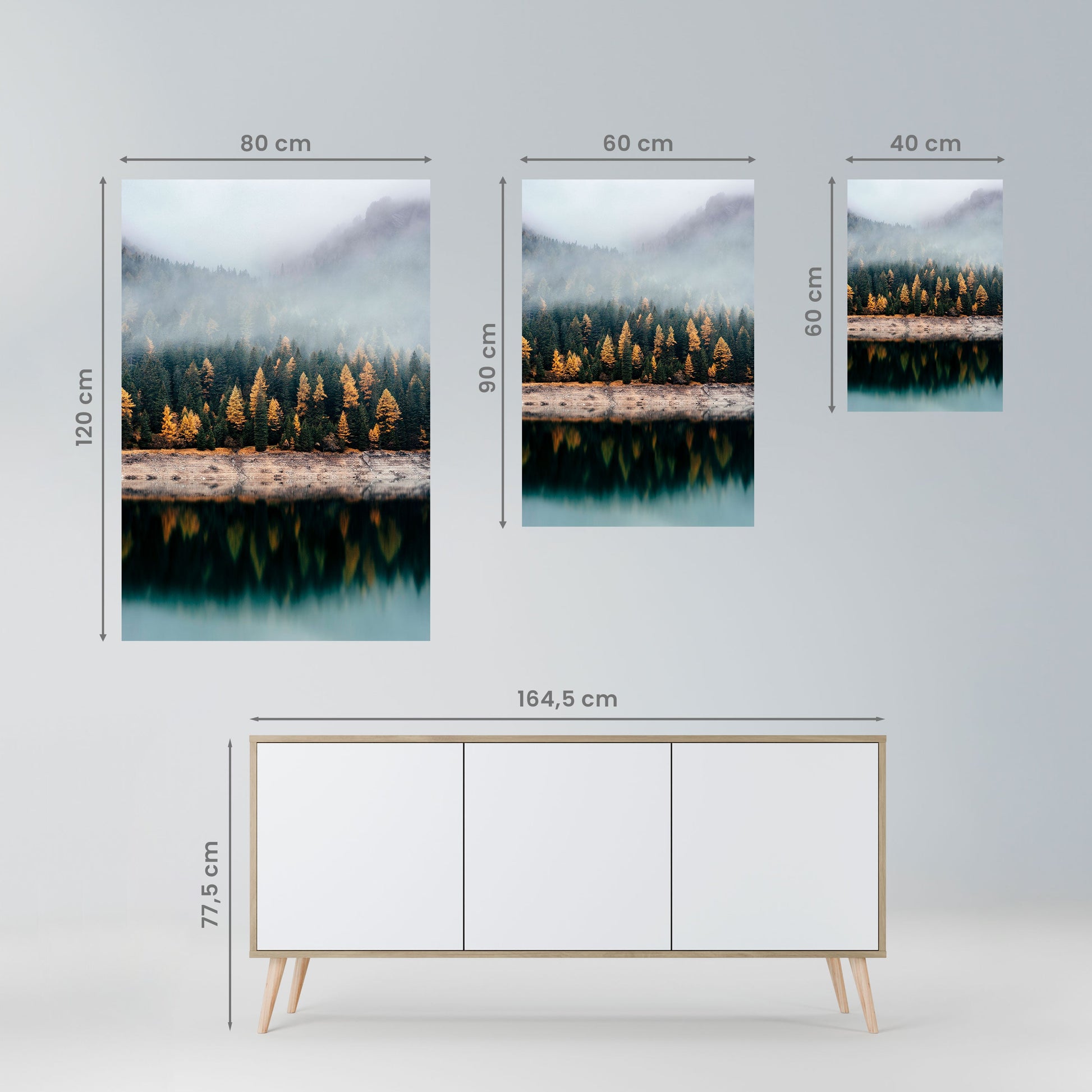 Affiche verticale autocollante « ARBRES DORÉS DANS LE BROUILLARD »