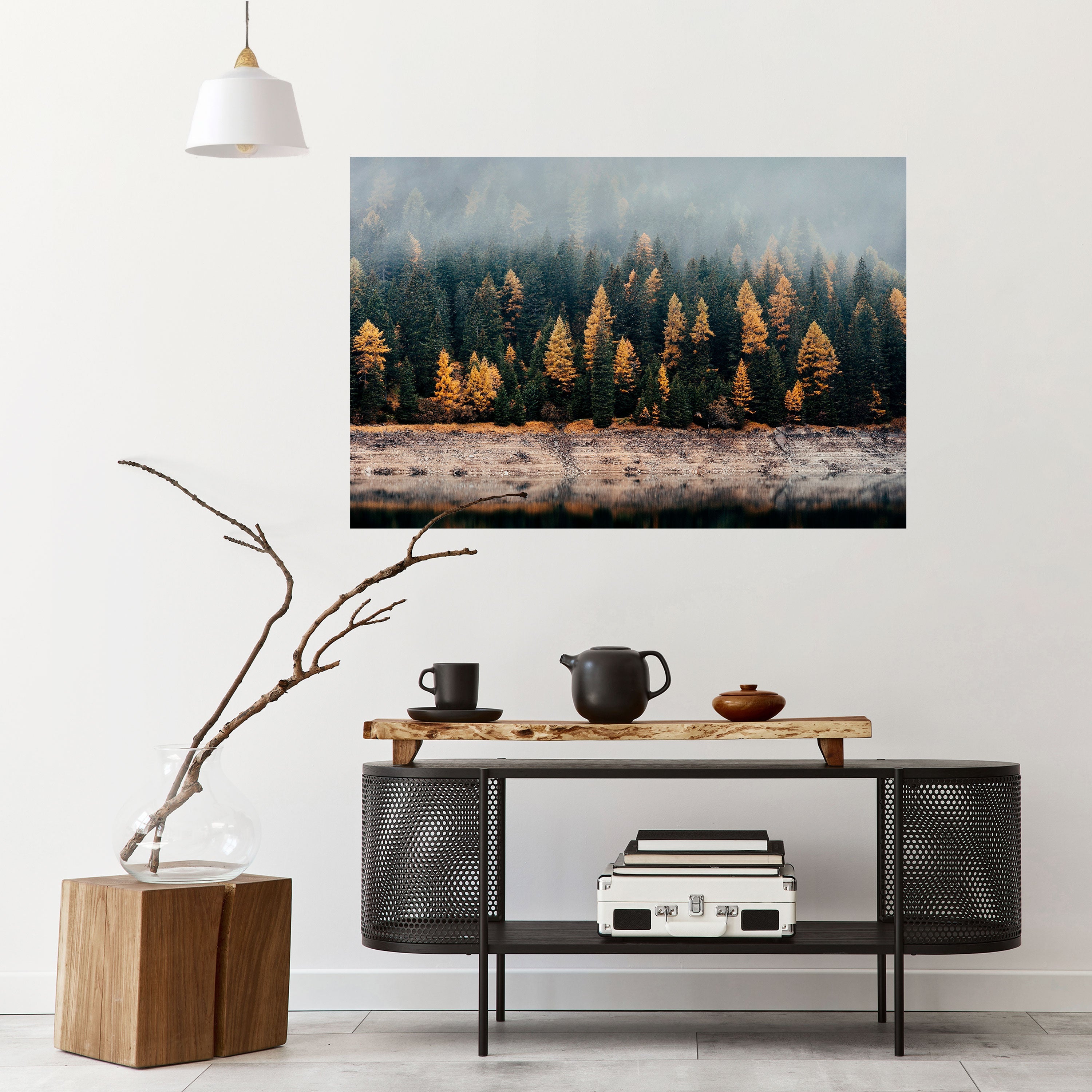 Affiche horizontale autocollante ARBRES DORÉS DANS LE BROUILLARD