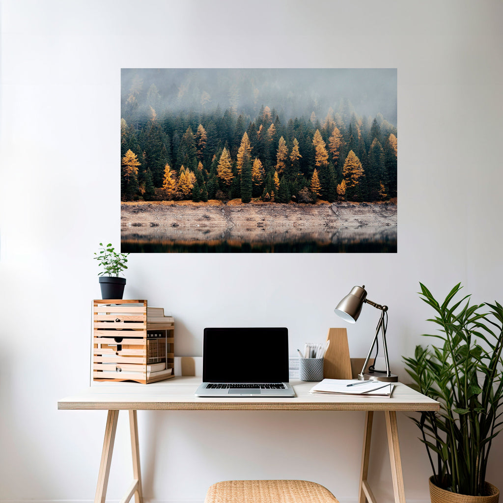 GOLDEN TREES IN FOG Peel and Stick Horizontal Poster
