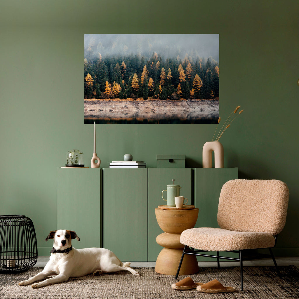 GOLDEN TREES IN FOG Peel and Stick Horizontal Poster