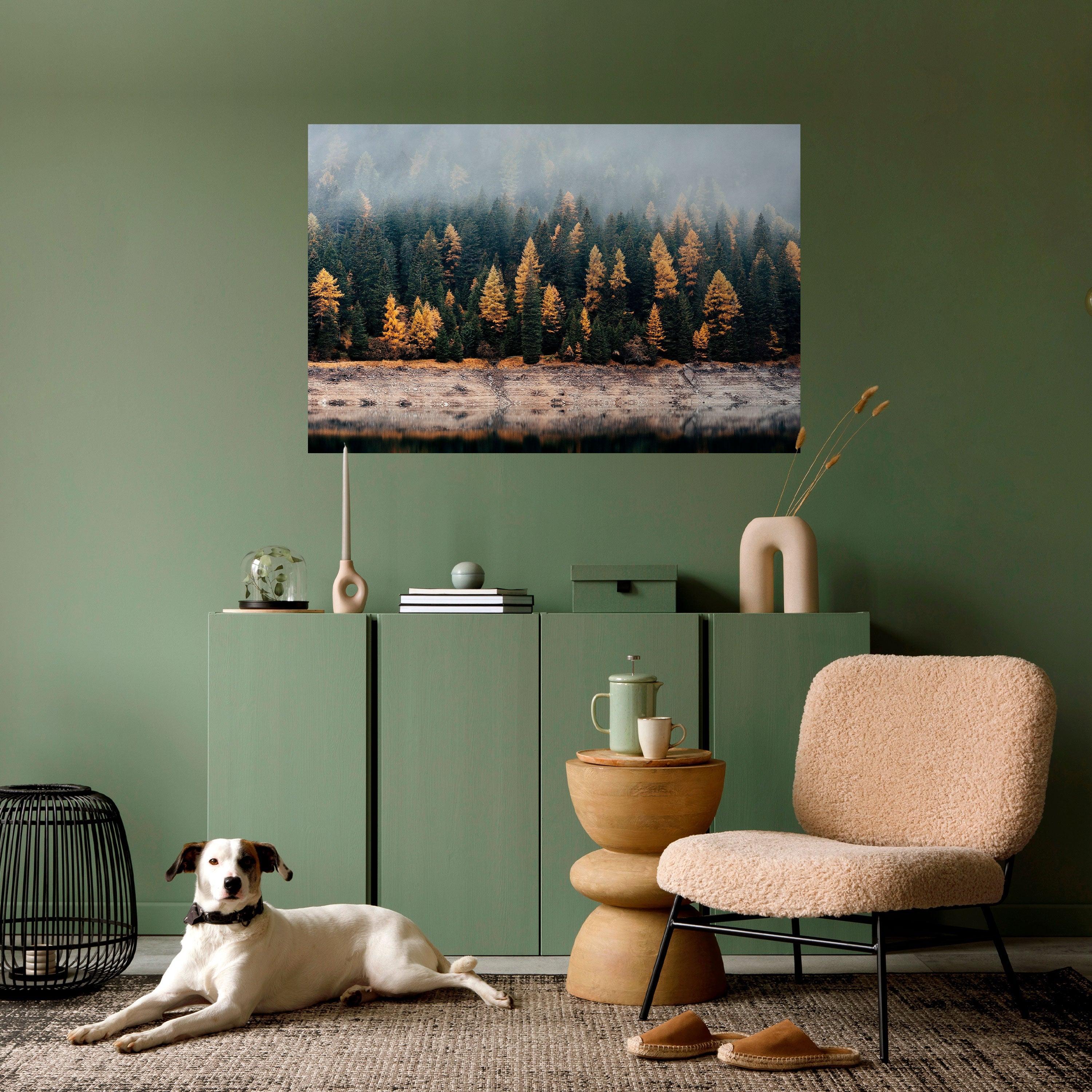 Affiche horizontale autocollante ARBRES DORÉS DANS LE BROUILLARD