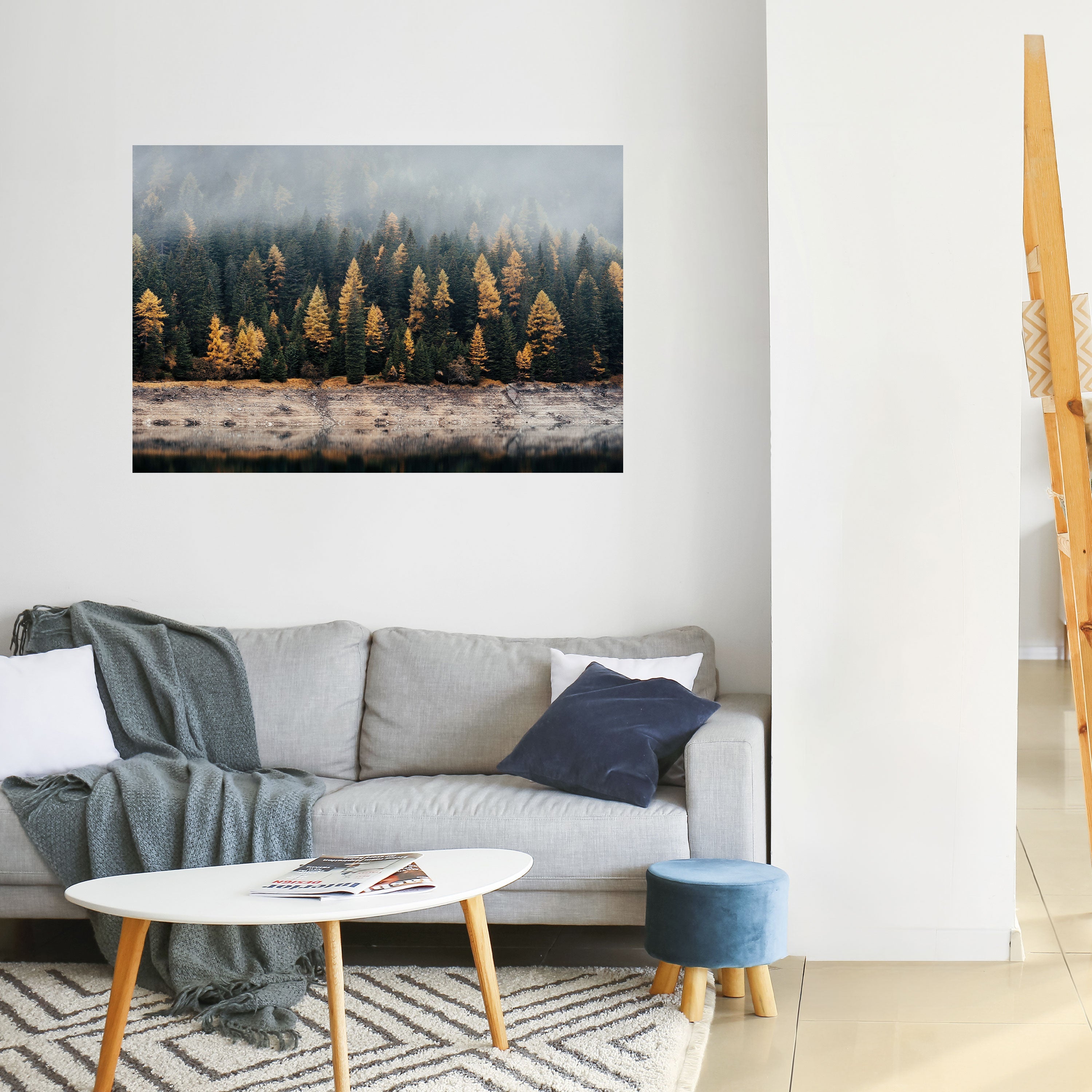 Affiche horizontale autocollante ARBRES DORÉS DANS LE BROUILLARD